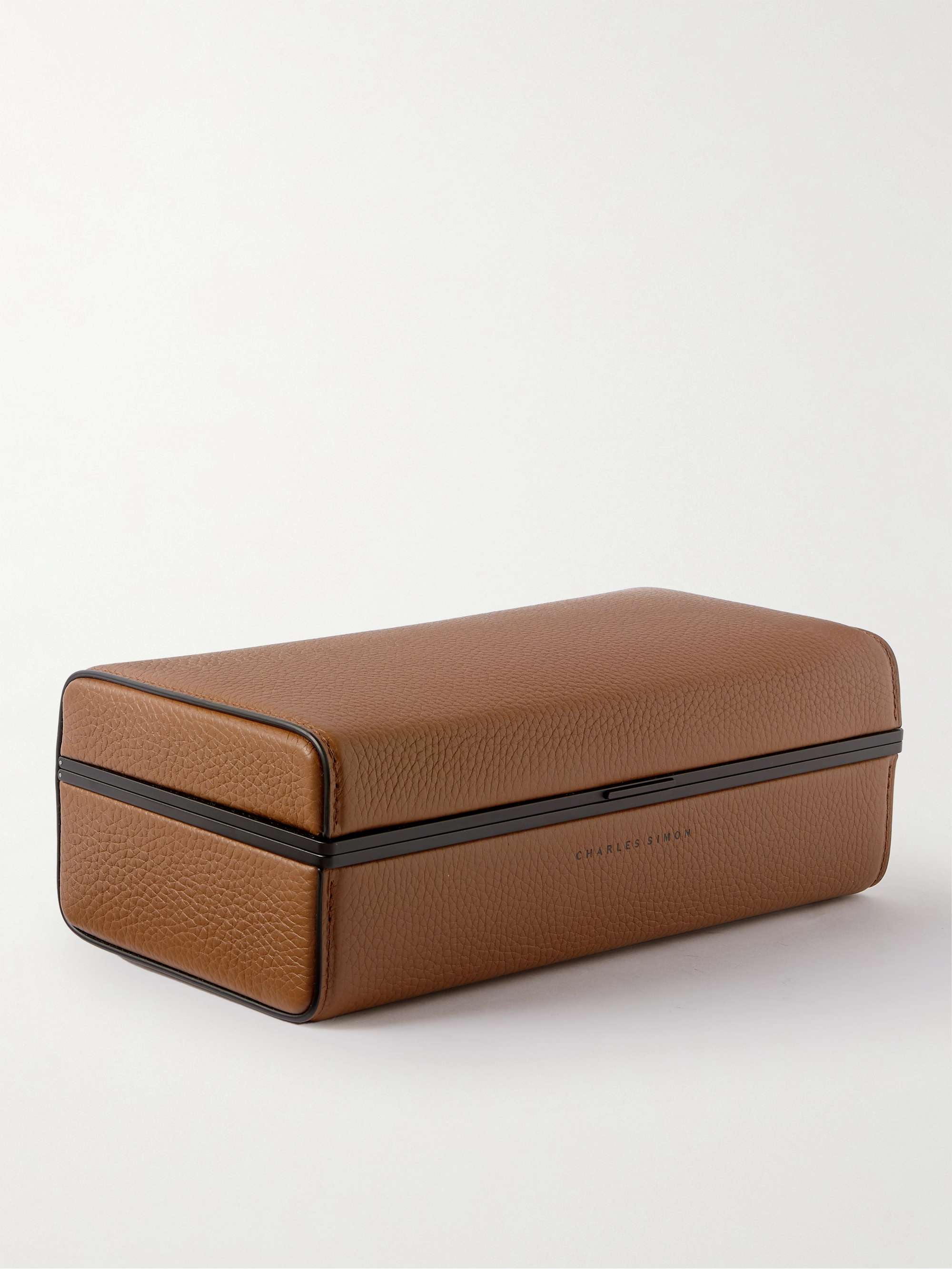 CHARLES SIMON Eaton Full-Grain Leather Three-Piece Travel Watch Case