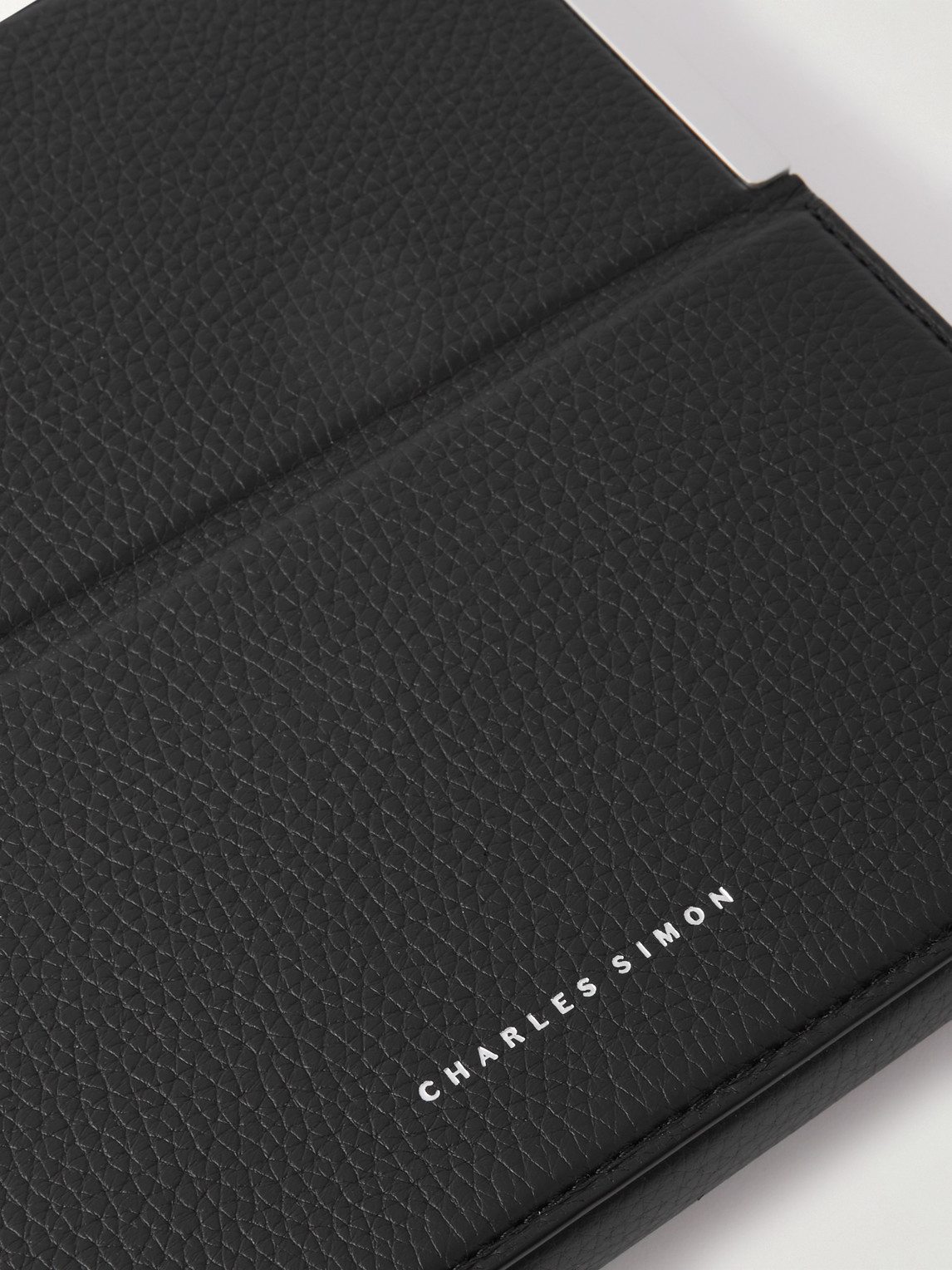 Shop Charles Simon Logo-print Full-grain Leather And Silver-tone Travel Wallet In Black