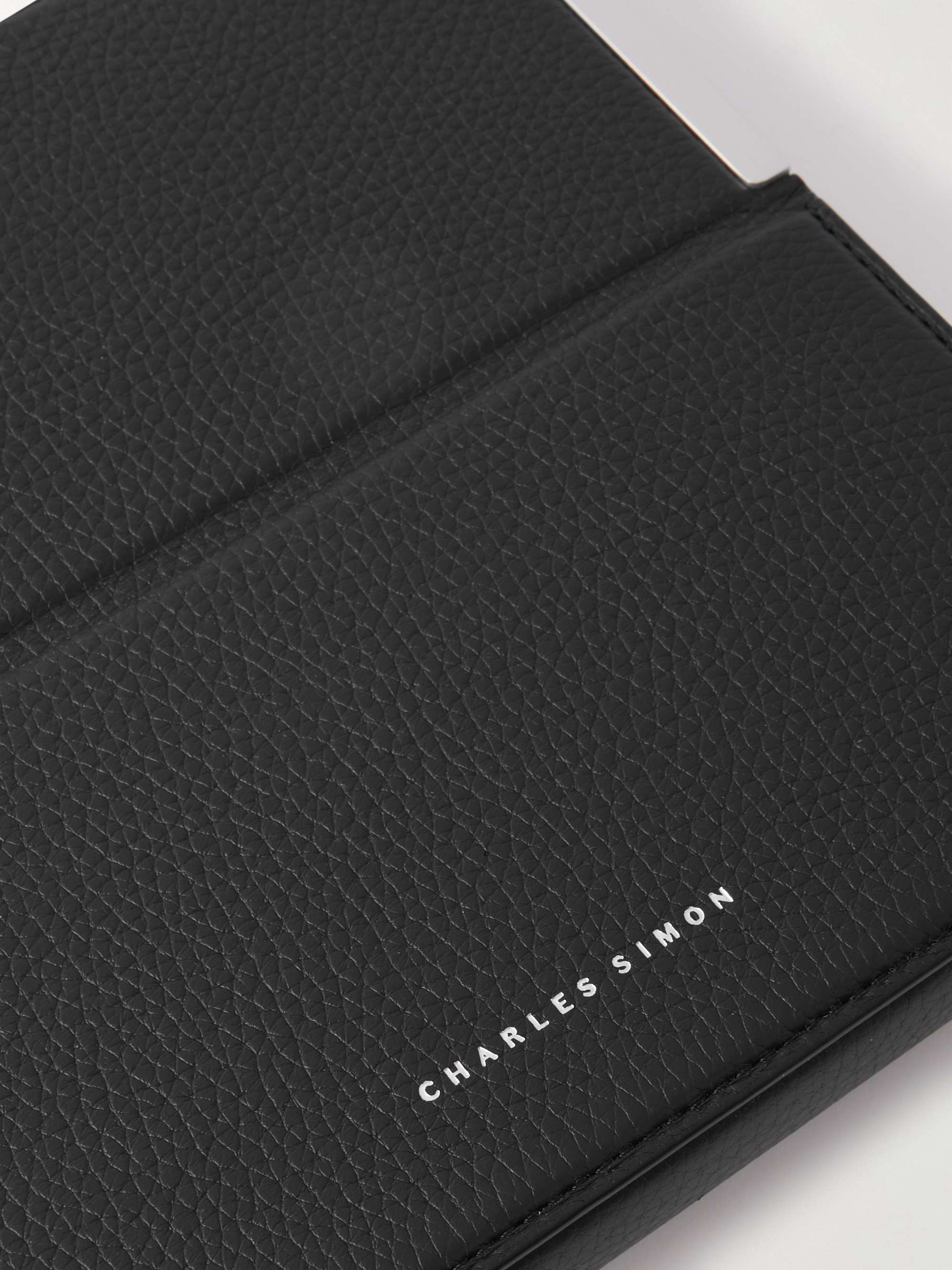 CHARLES SIMON Logo-Print Full-Grain Leather and Silver-Tone Travel Wallet