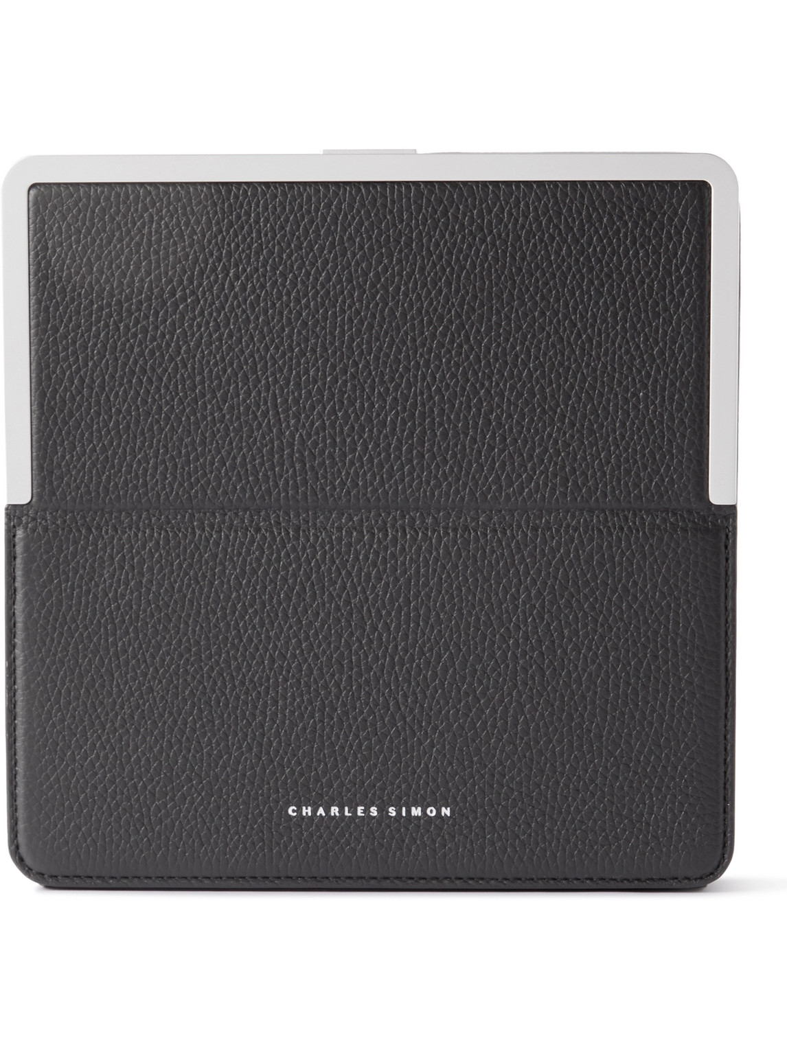 Charles Simon Logo-print Full-grain Leather And Silver-tone Travel Wallet In Black