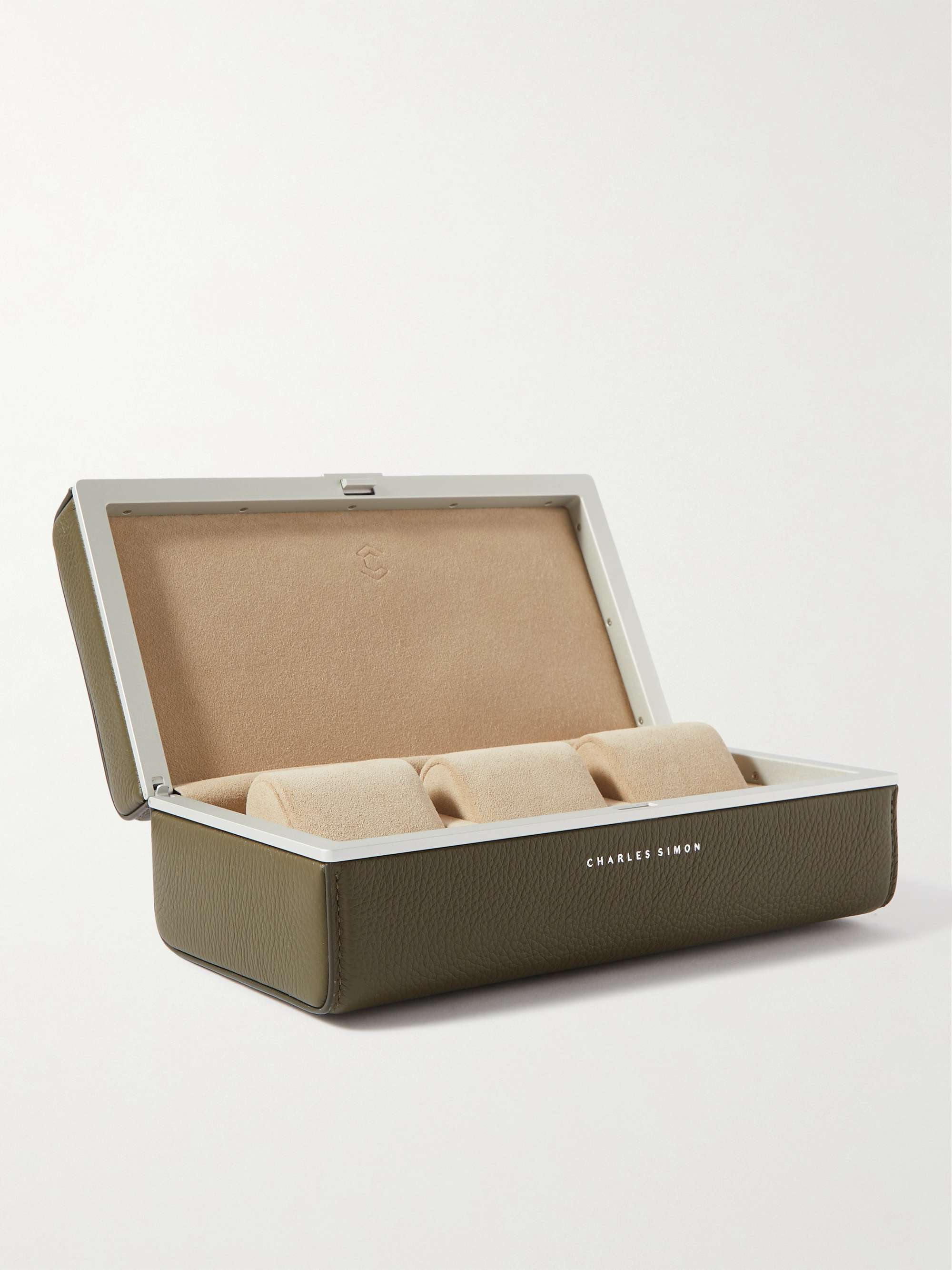 CHARLES SIMON Eaton Full-Grain Leather Three-Piece Travel Watch Case