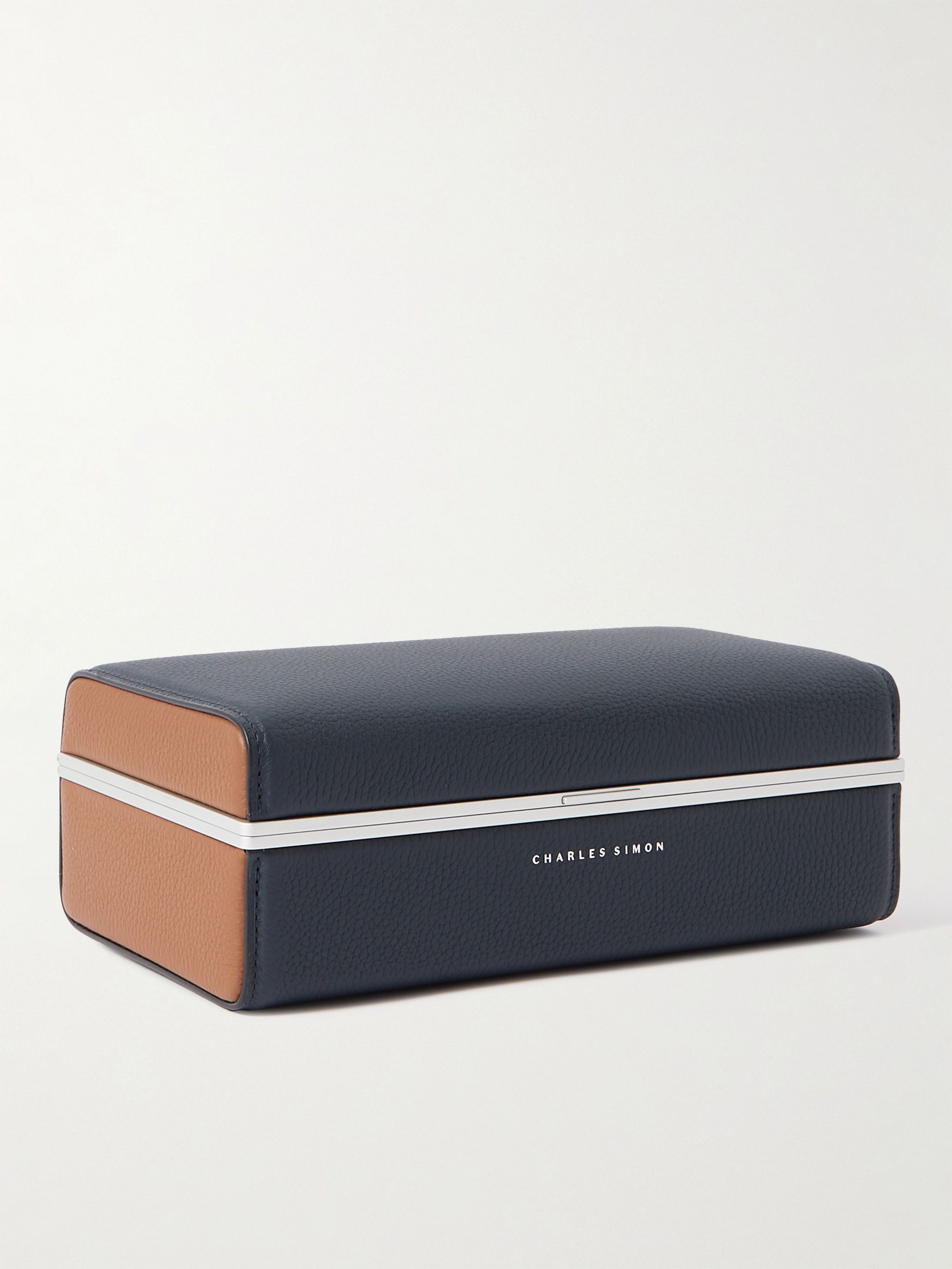 CHARLES SIMON Eaton Full-Grain Leather Three-Piece Travel Watch Case