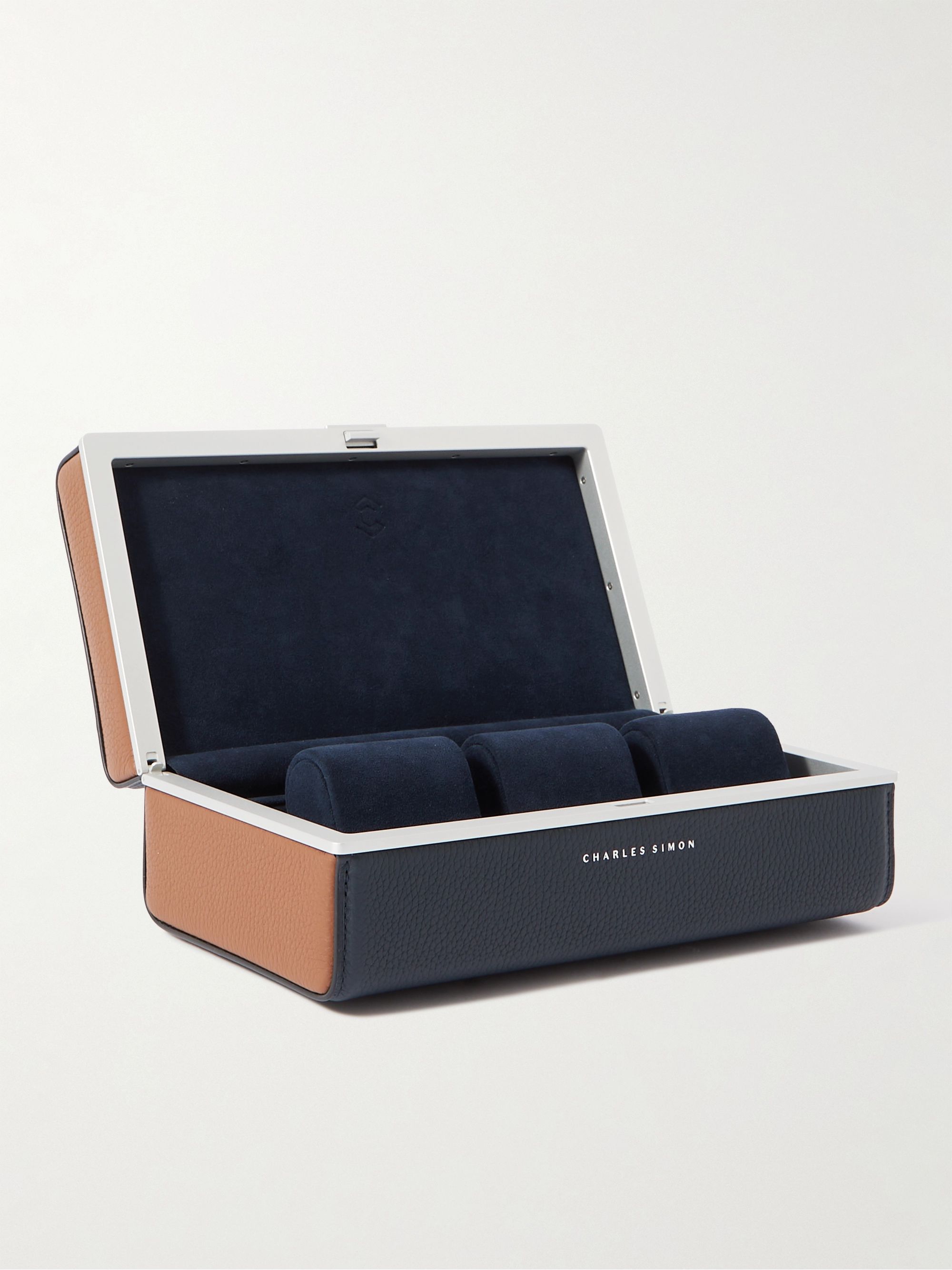 CHARLES SIMON Eaton Full-Grain Leather Three-Piece Travel Watch Case