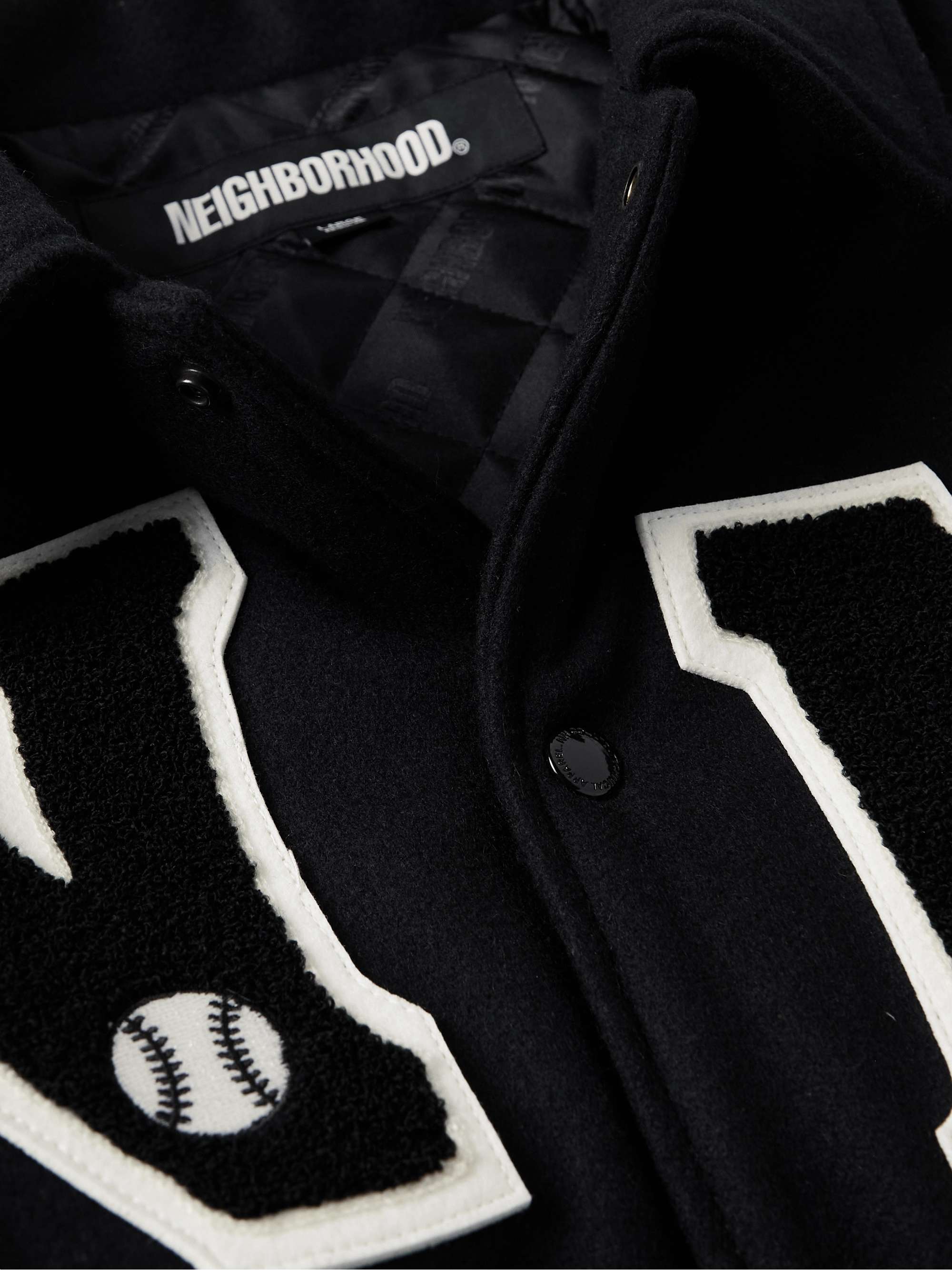 NEIGHBORHOOD Stadium Appliquéd Wool-Blend and Leather Varsity Jacket