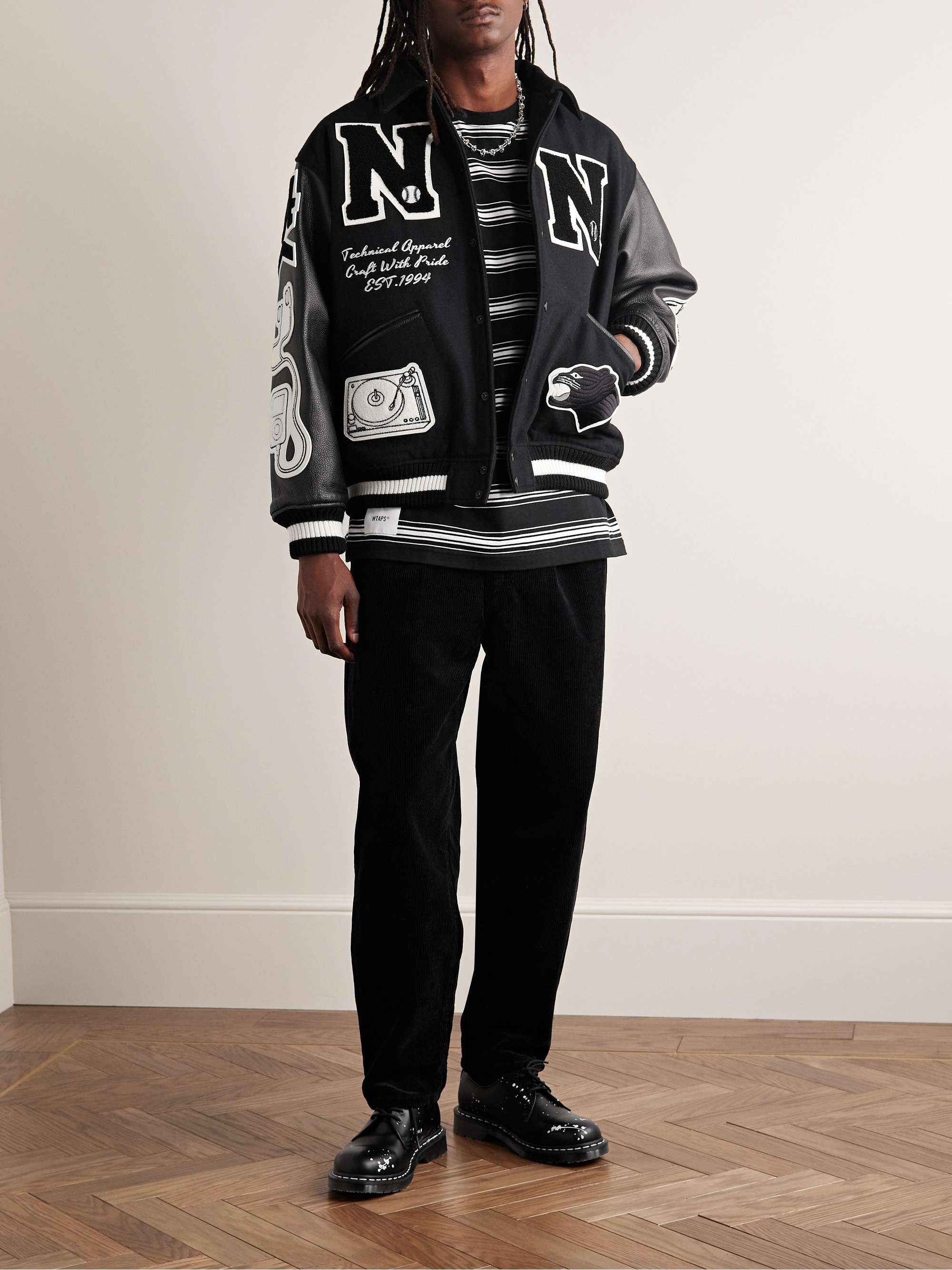 NEIGHBORHOOD Stadium Appliquéd Wool-Blend and Leather Varsity Jacket ...