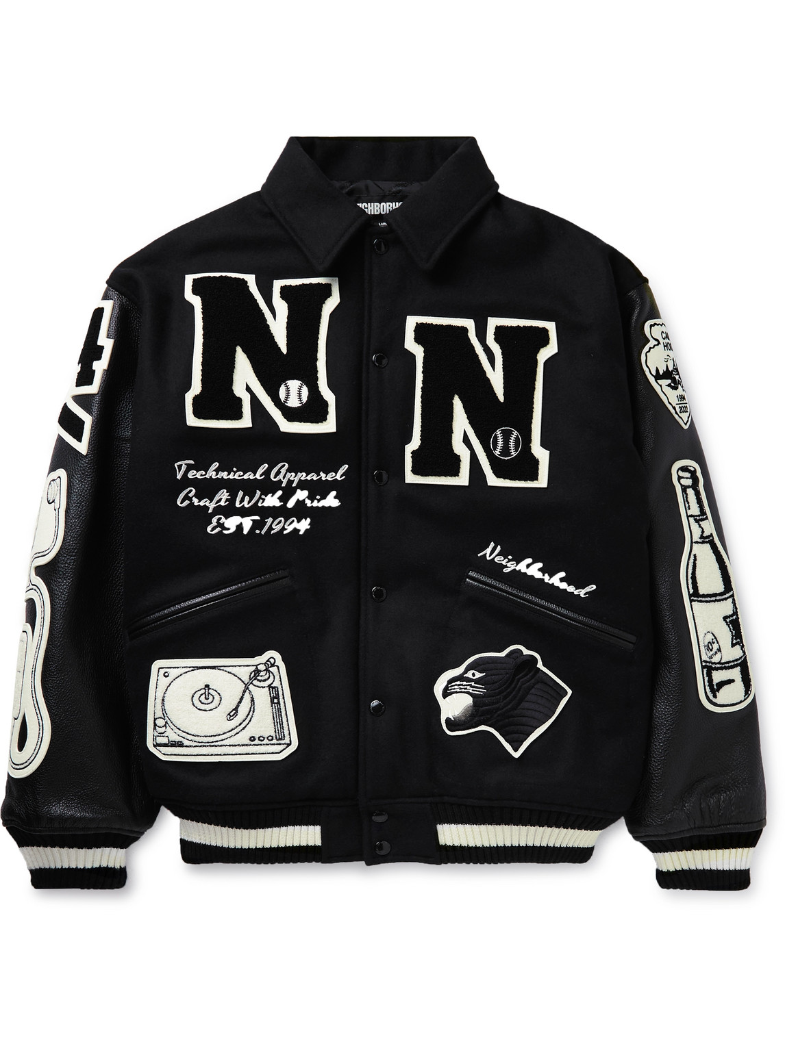 Neighborhood Stadium Appliquéd Wool-blend And Leather Varsity