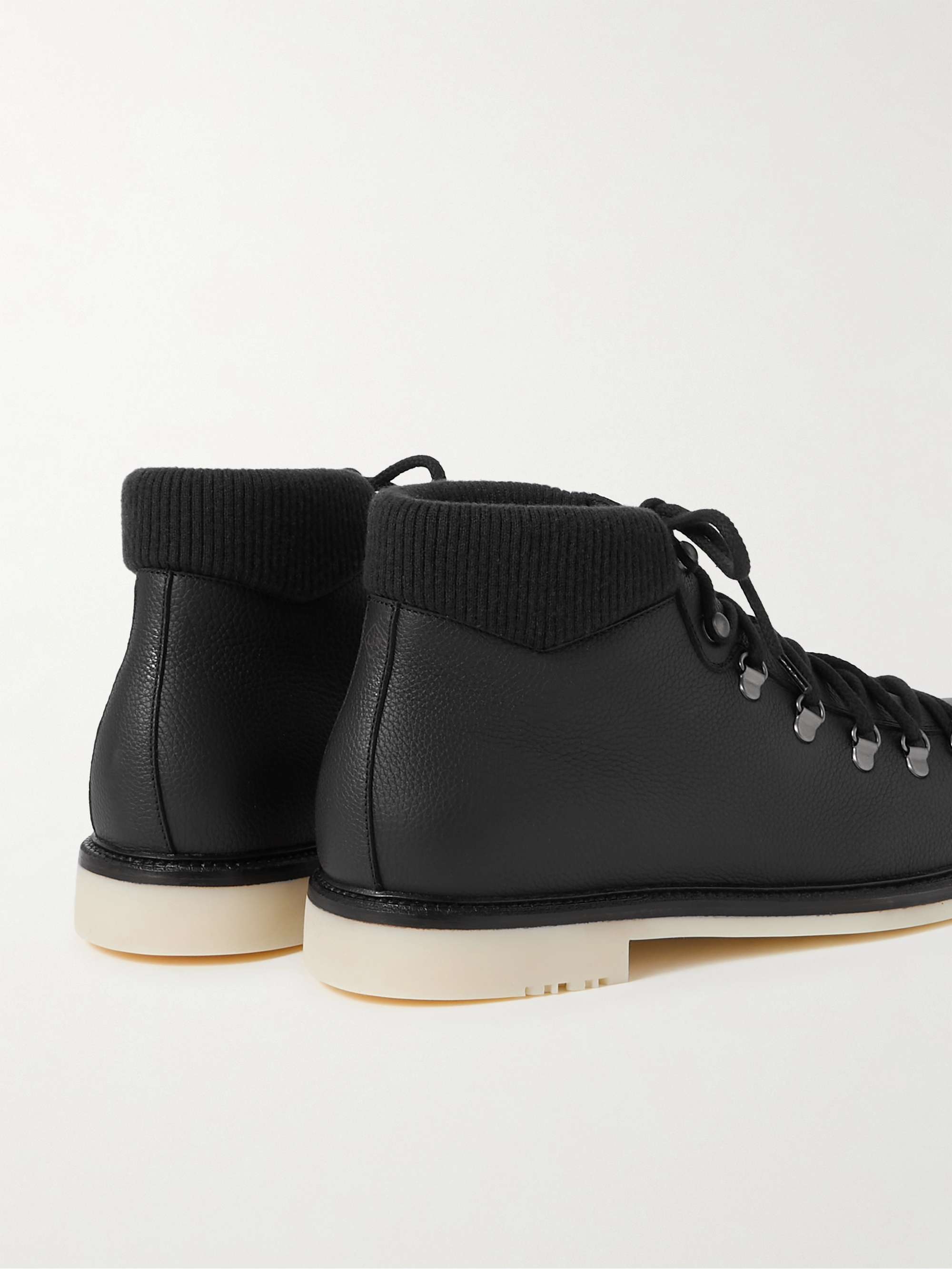 LORO PIANA Laax Walk Baby Cashmere-Trimmed Textured-Leather Hiking Boots
