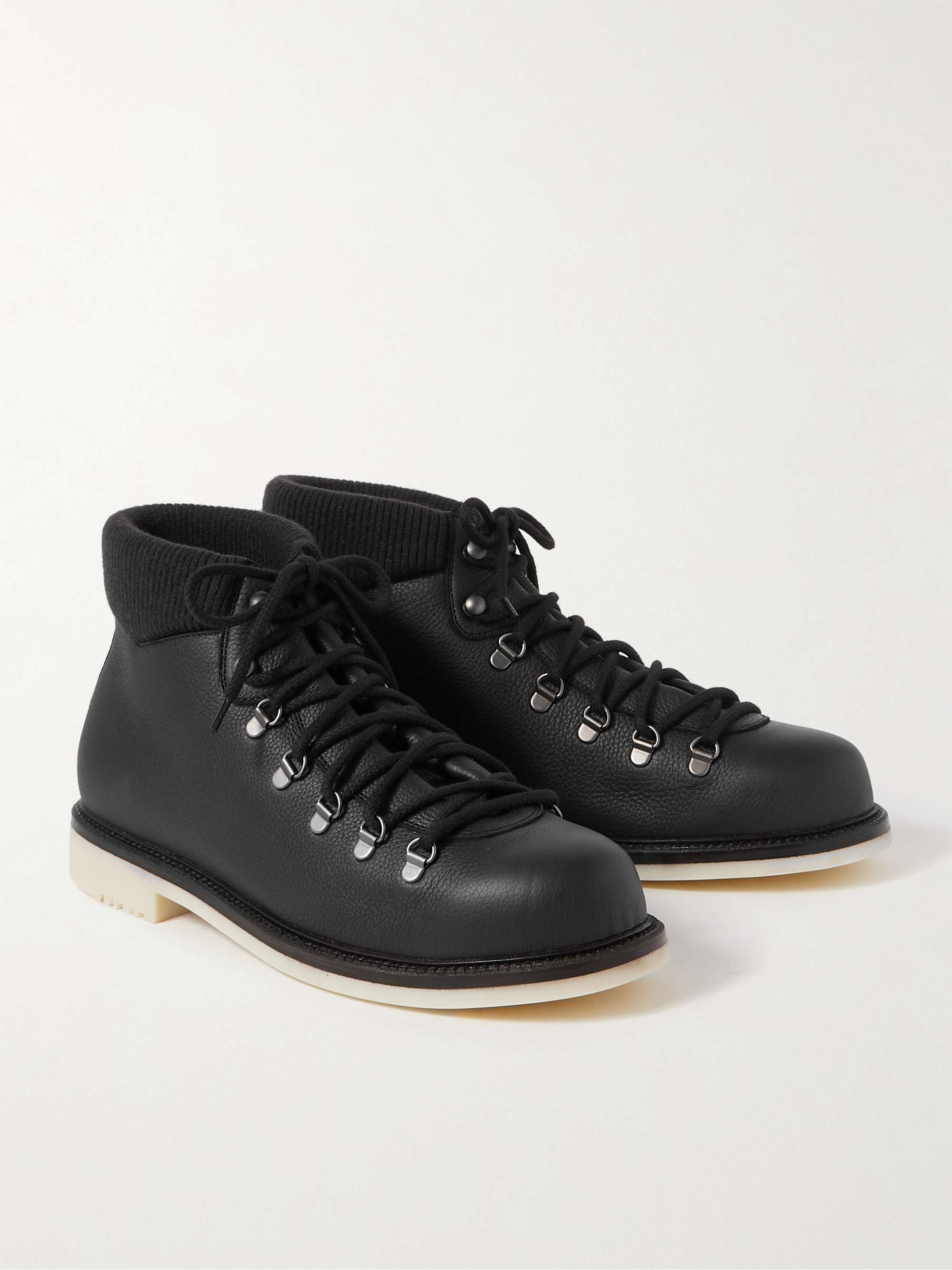 LORO PIANA Laax Walk Baby Cashmere-Trimmed Textured-Leather Hiking Boots