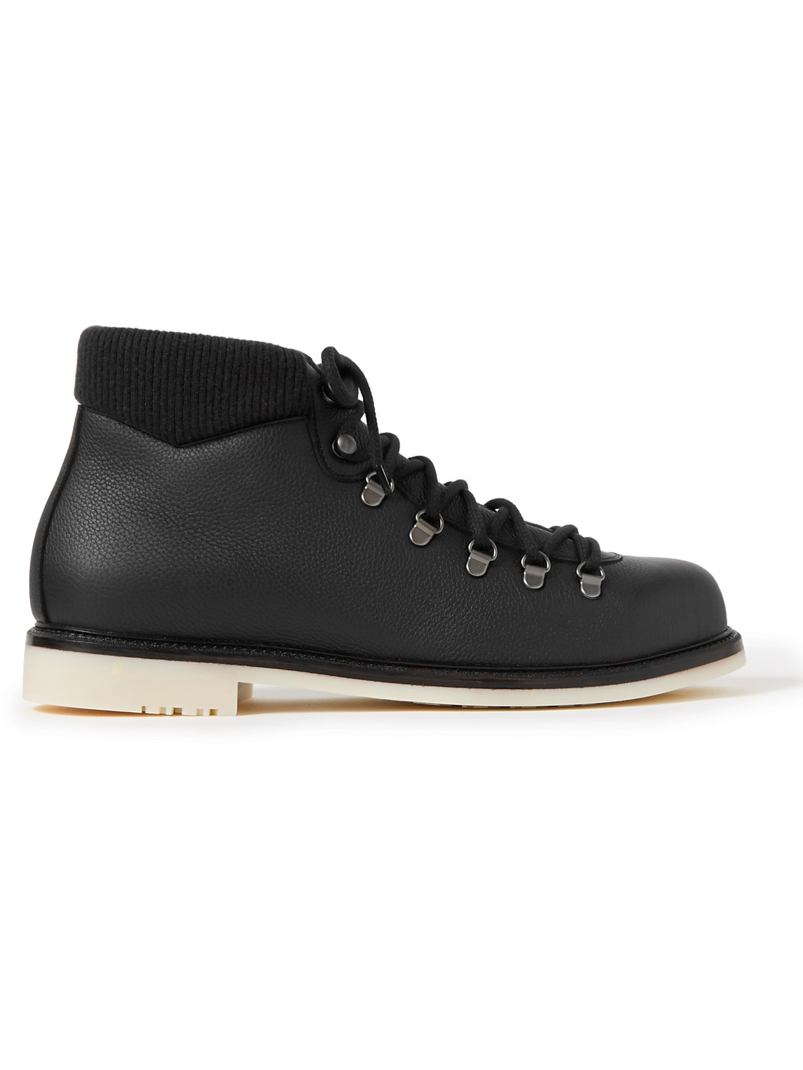 Shop Loro Piana Laax Walk Baby Cashmere-trimmed Textured-leather Hiking Boots In Black