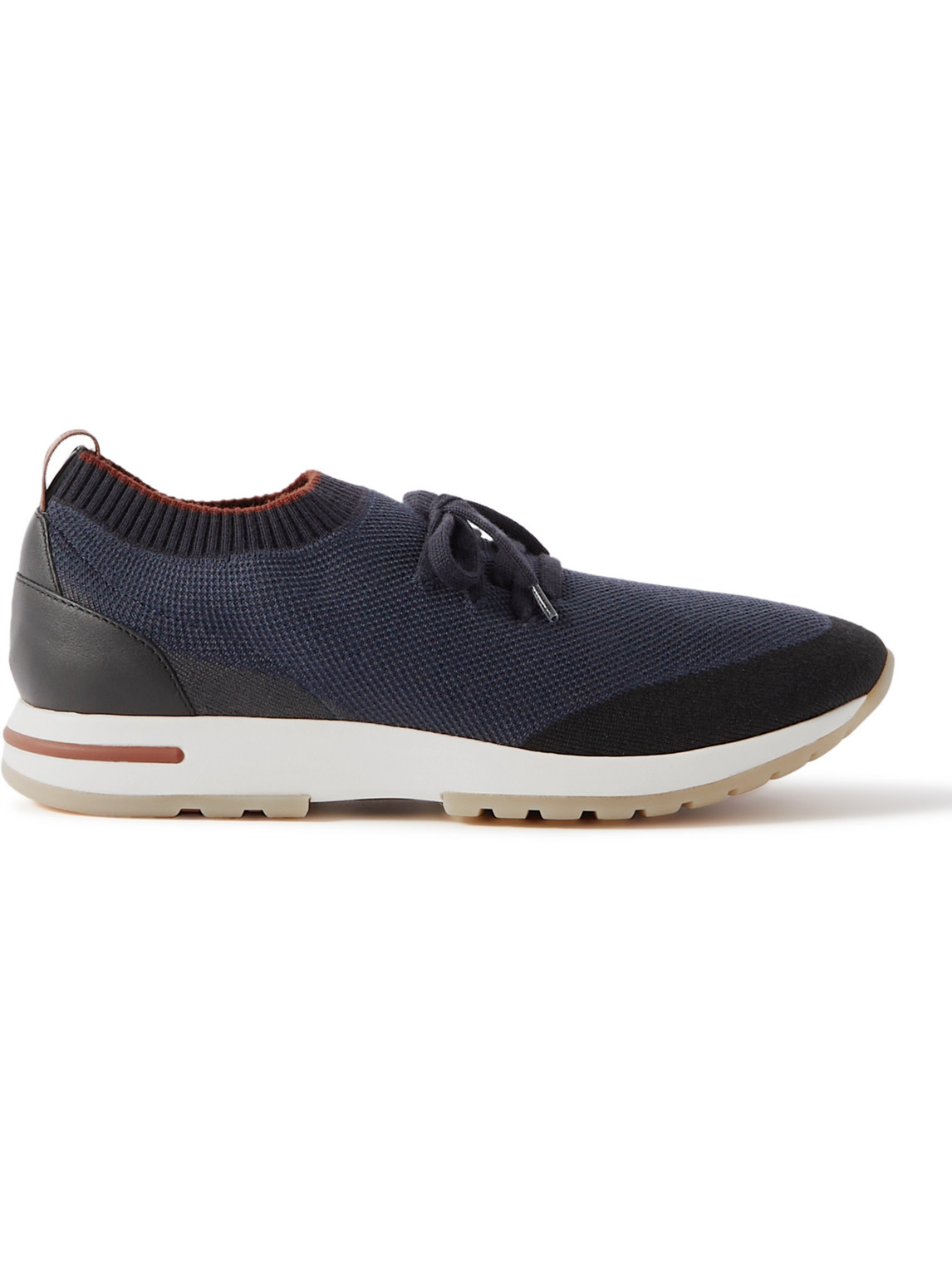 Loro Piana 360 Flexy Walk Leather-trimmed Knitted Wish® Silk Sneakers In Blue