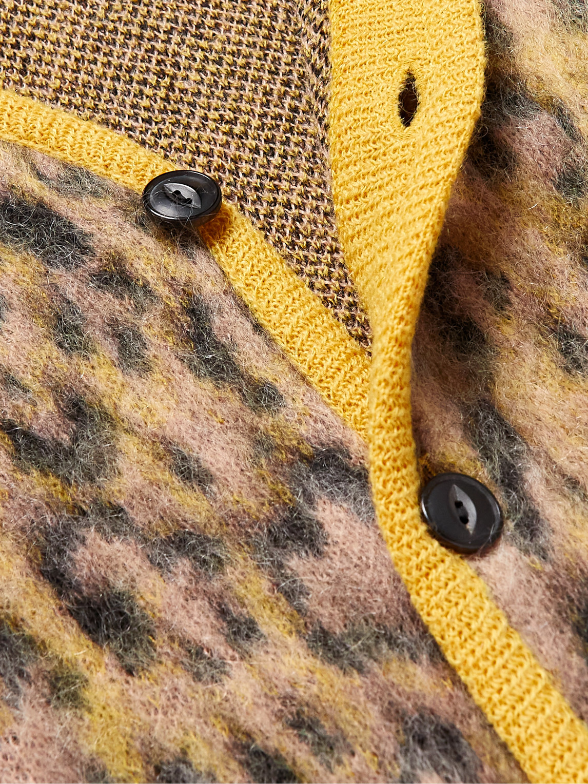 Wacko Maria Leopard-jacquard Cardigan In Yellow | ModeSens