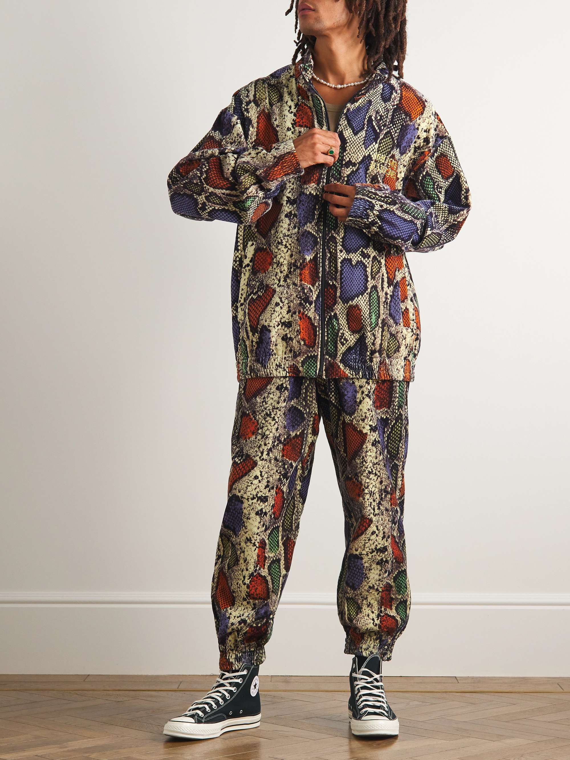 Snake-Print Cotton-Velvet Track Jacket