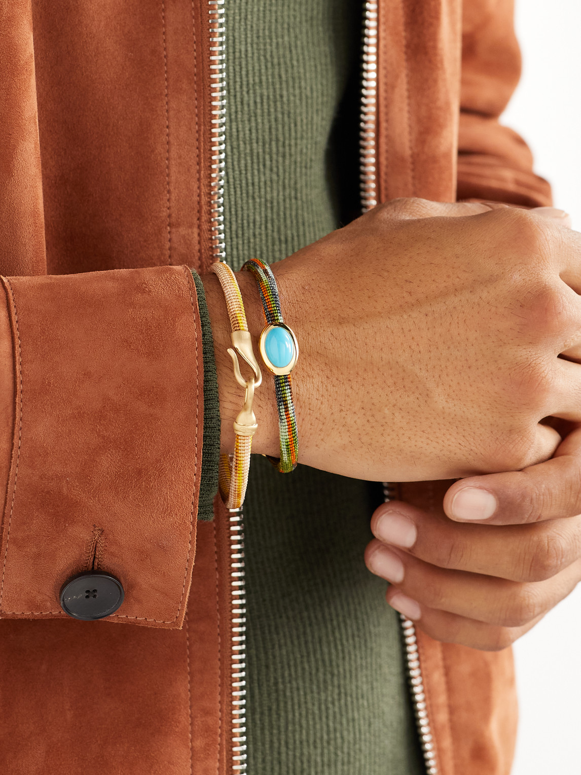 Shop Ole Lynggaard Copenhagen Life Gold, Turquoise And Cord Bracelet In Multi