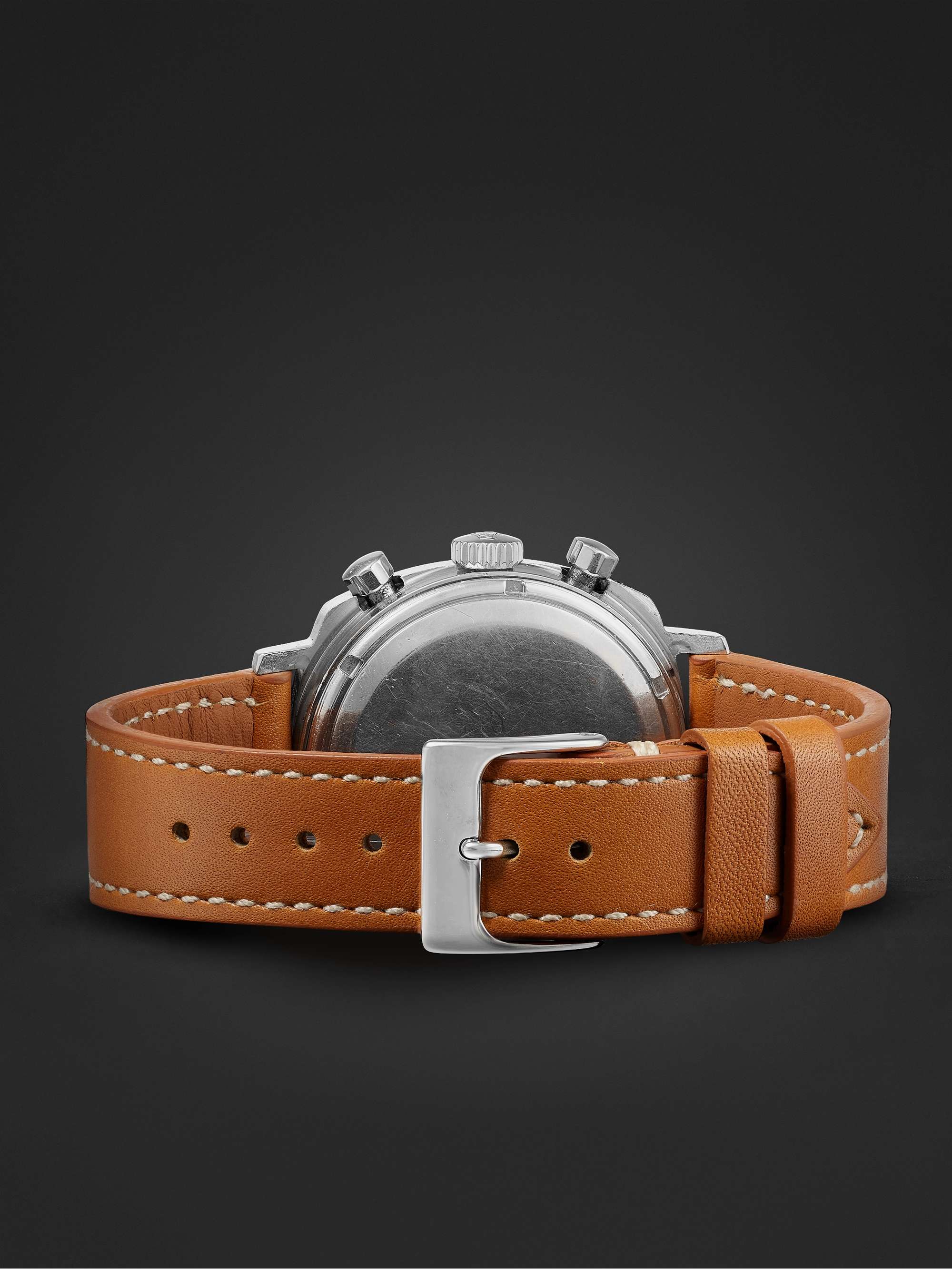 WIND VINTAGE Vintage 1969 Heuer Camaro Hand-Wound Chronograph Stainless Steel and Leather Watch, Ref. No. 7220NT