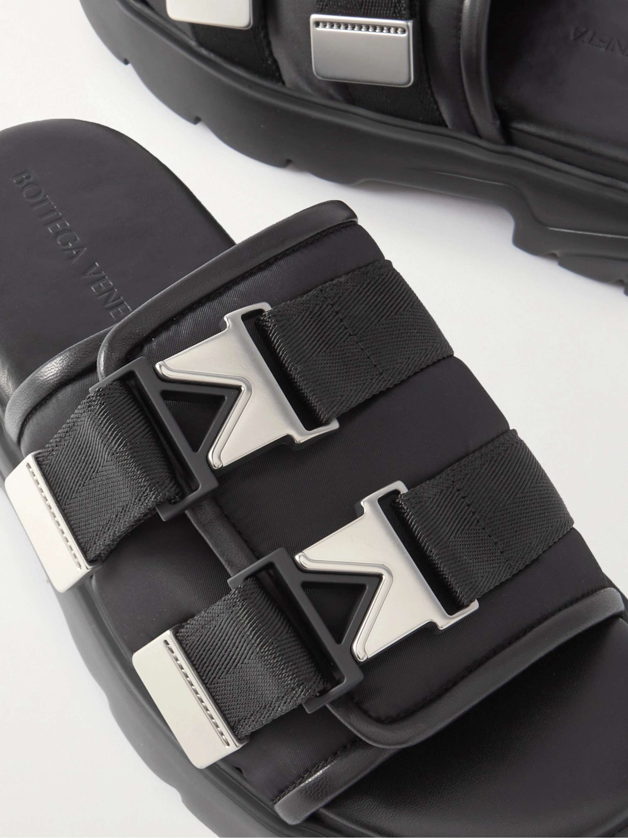 BOTTEGA VENETA Bomber Webbing-Trimmed Shell and Leather Sandals