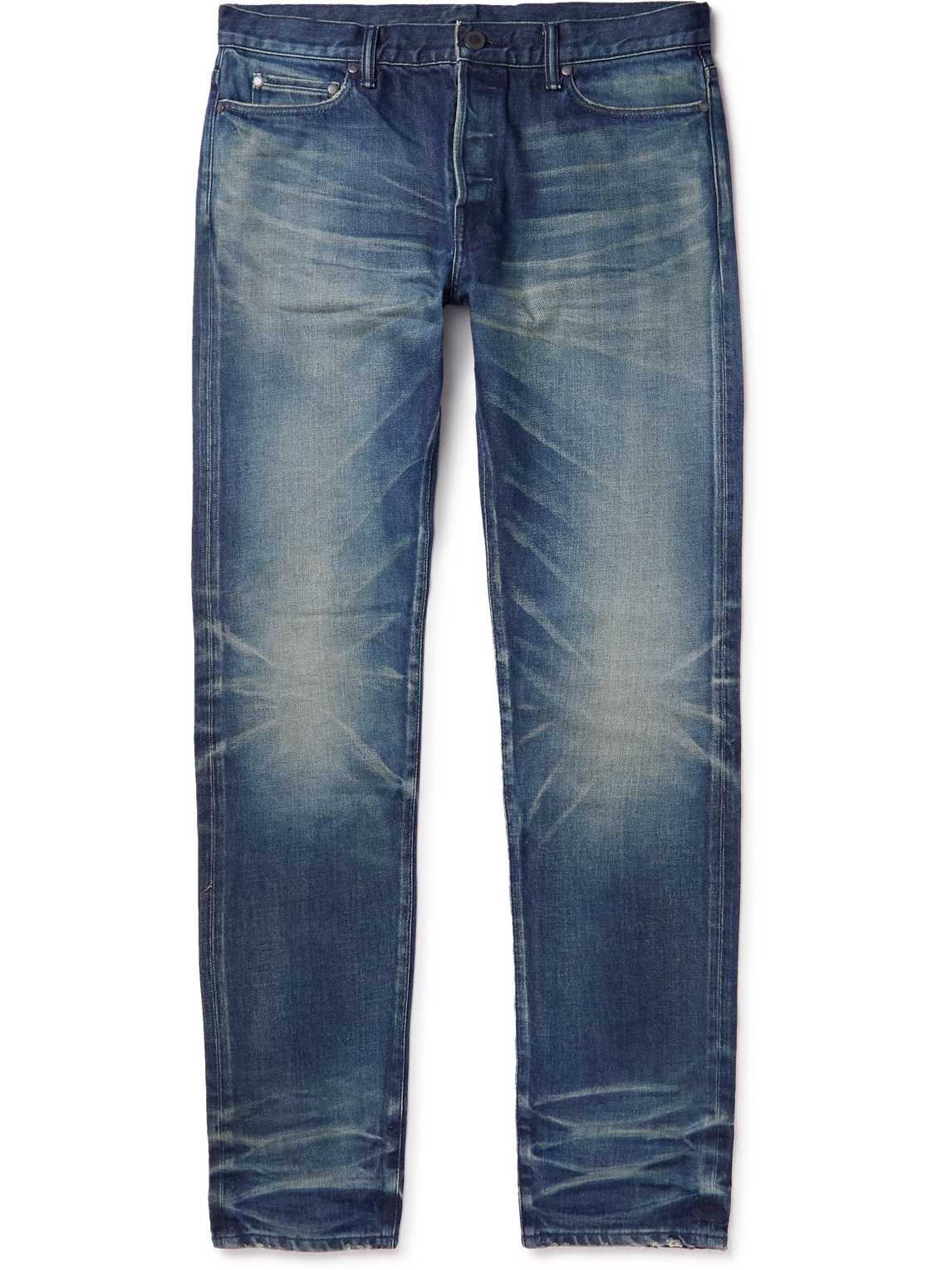 Shop John Elliott The Cast 2 Slim-fit Distressed Stretch-denim Jeans In Blue