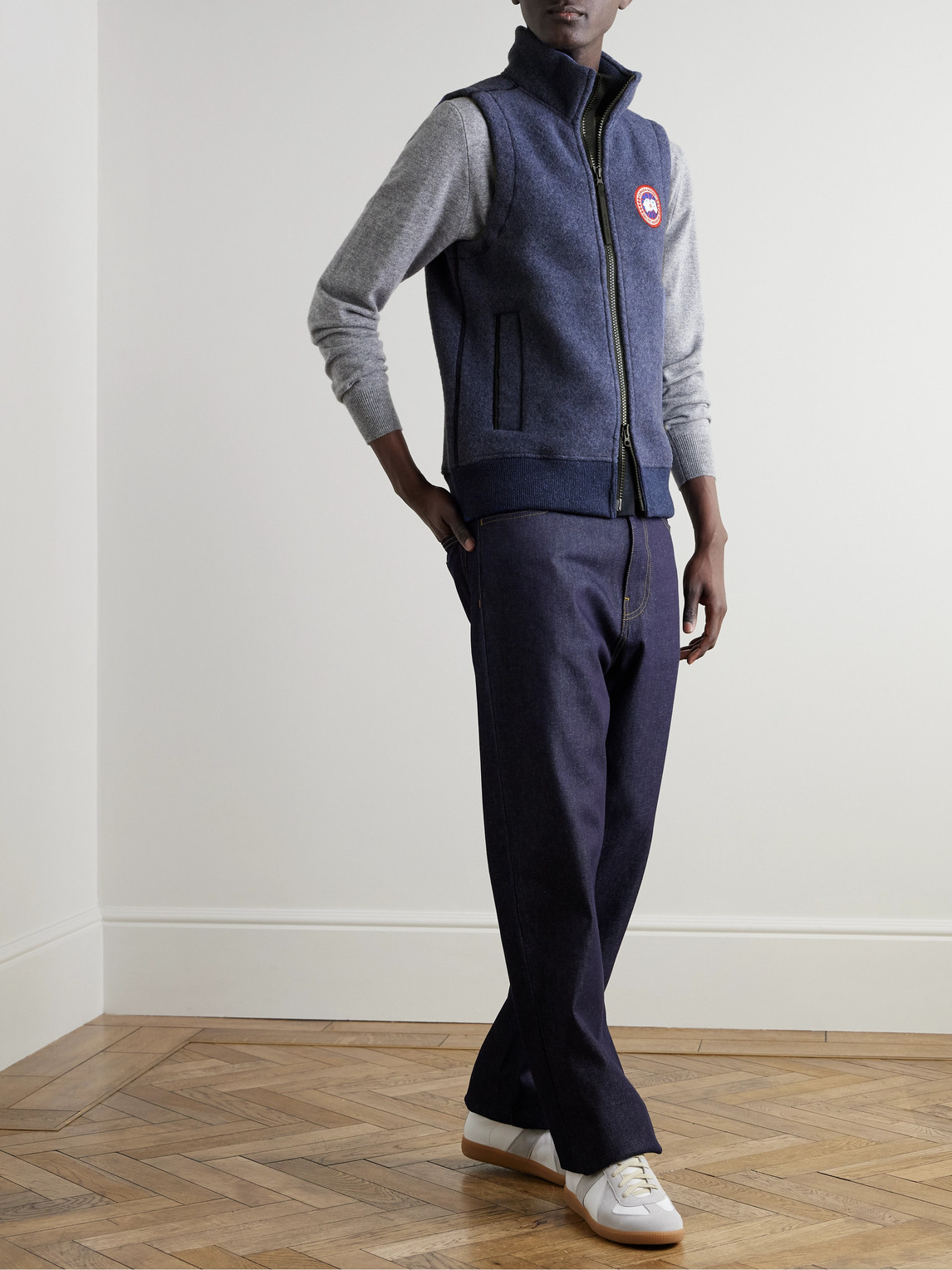 Shop Canada Goose Mersey Logo-appliquéd Wool-blend Fleece Gilet In Blue