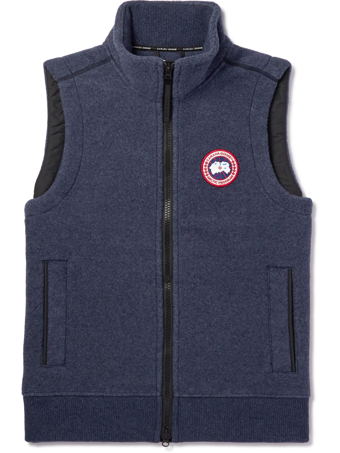 Shop Canada Goose Mersey Logo-appliquéd Wool-blend Fleece Gilet In Blue