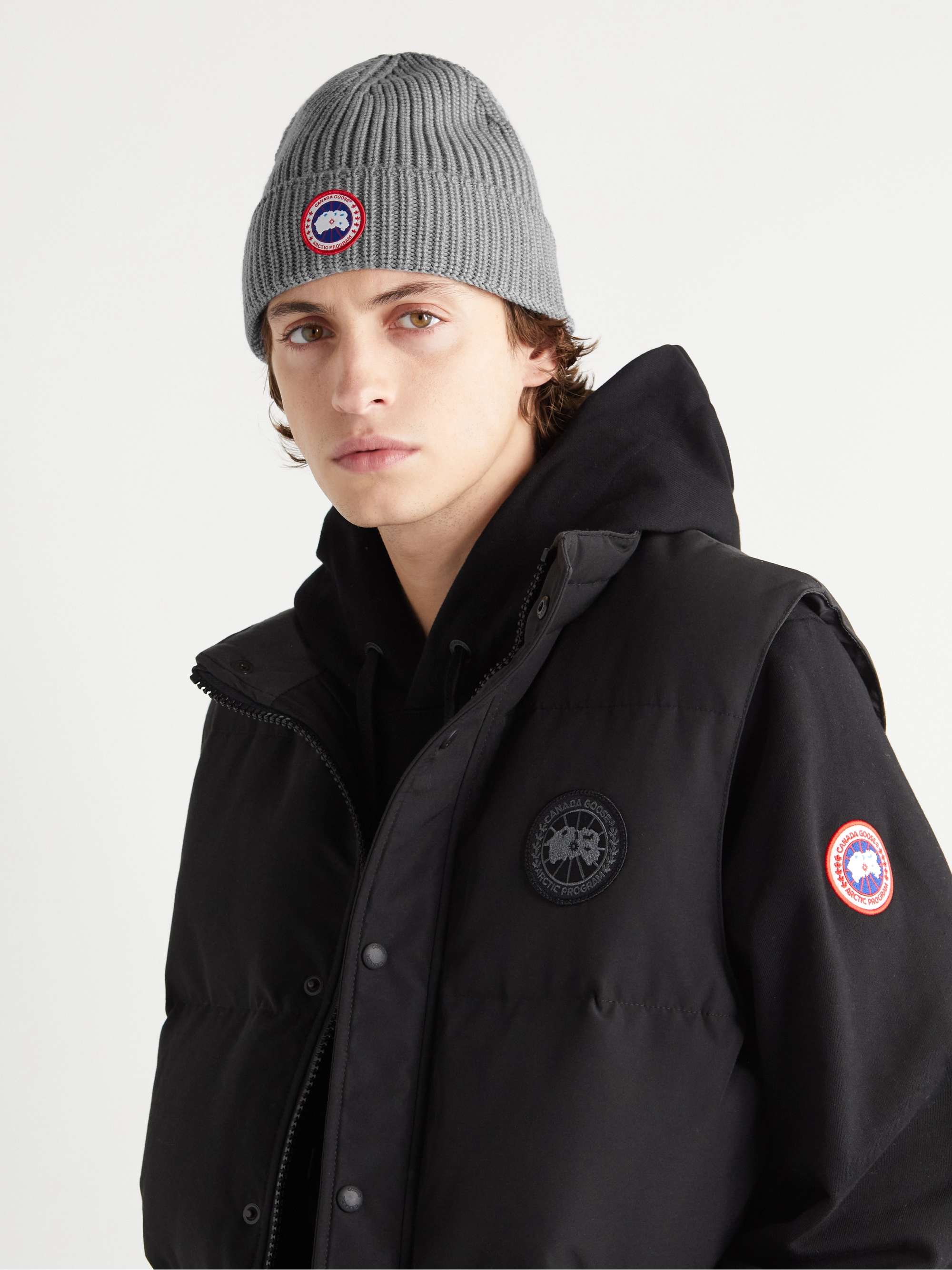 CANADA GOOSE Logo-Appliquéd Ribbed Wool Beanie