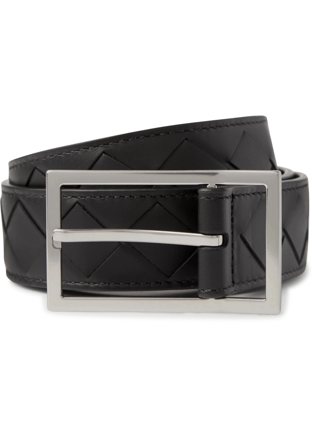 Bottega Veneta 3cm Intrecciato Leather Belt In Black