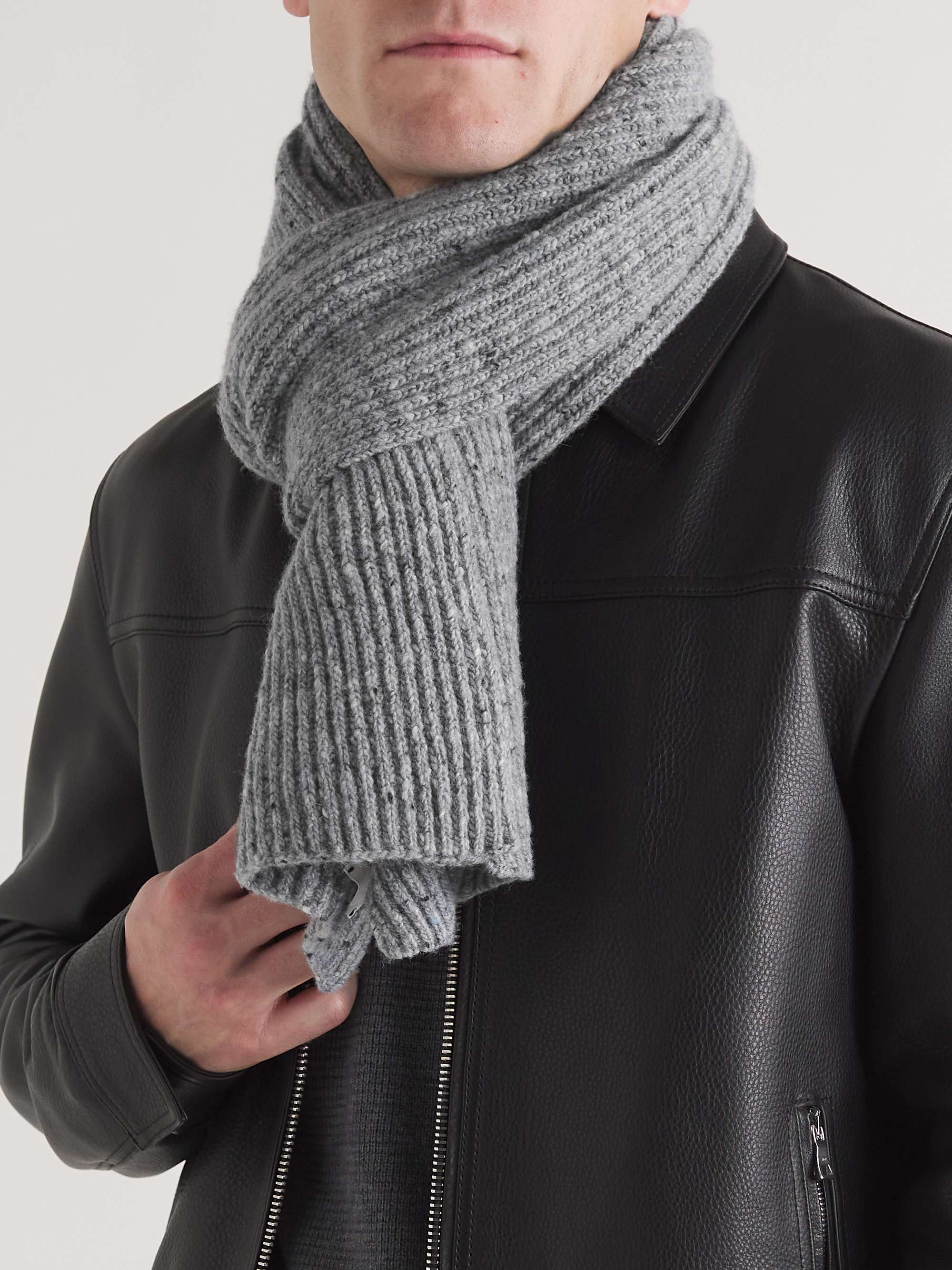 Mens Pure Cashmere Ribbed Scarf