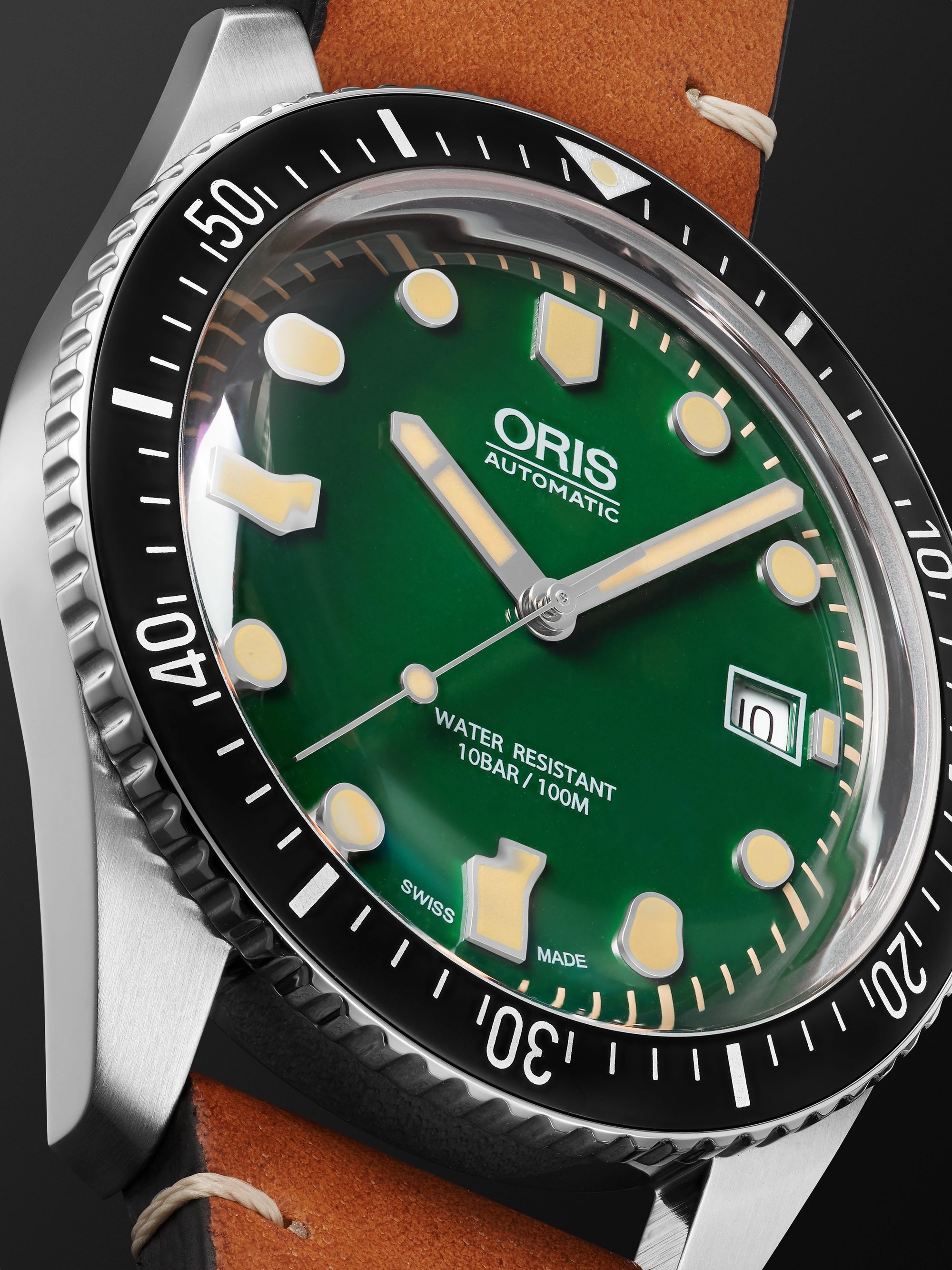 ORIS Divers Sixty-Five Date Automatic 42mm Stainless Steel and Leather Watch, Ref. No. 01 733 7720 4057-07 5 21 45
