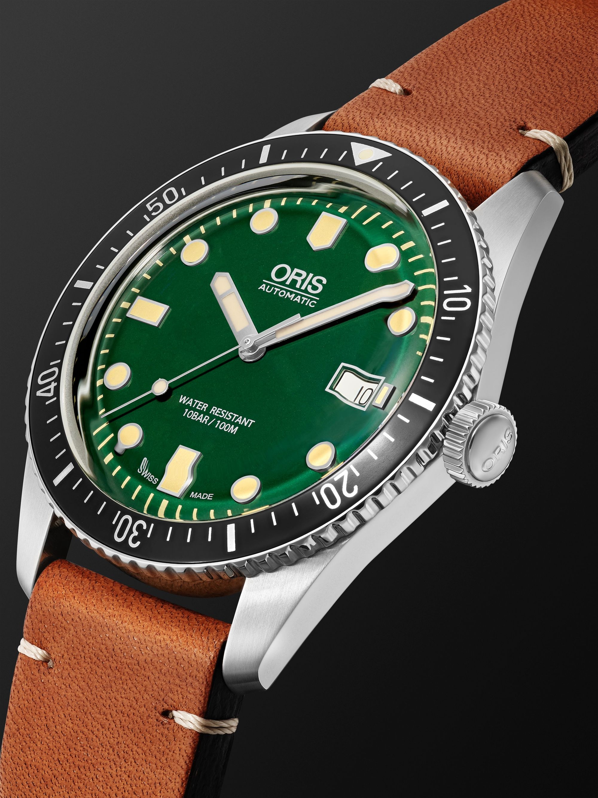 ORIS Divers Sixty-Five Date Automatic 42mm Stainless Steel and Leather Watch, Ref. No. 01 733 7720 4057-07 5 21 45