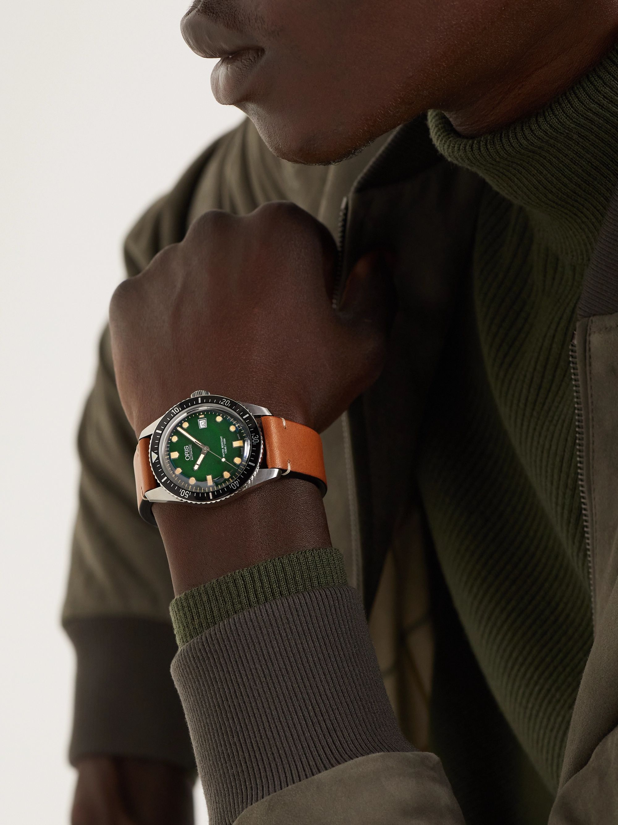 ORIS Divers Sixty-Five Date Automatic 42mm Stainless Steel and Leather Watch, Ref. No. 01 733 7720 4057-07 5 21 45