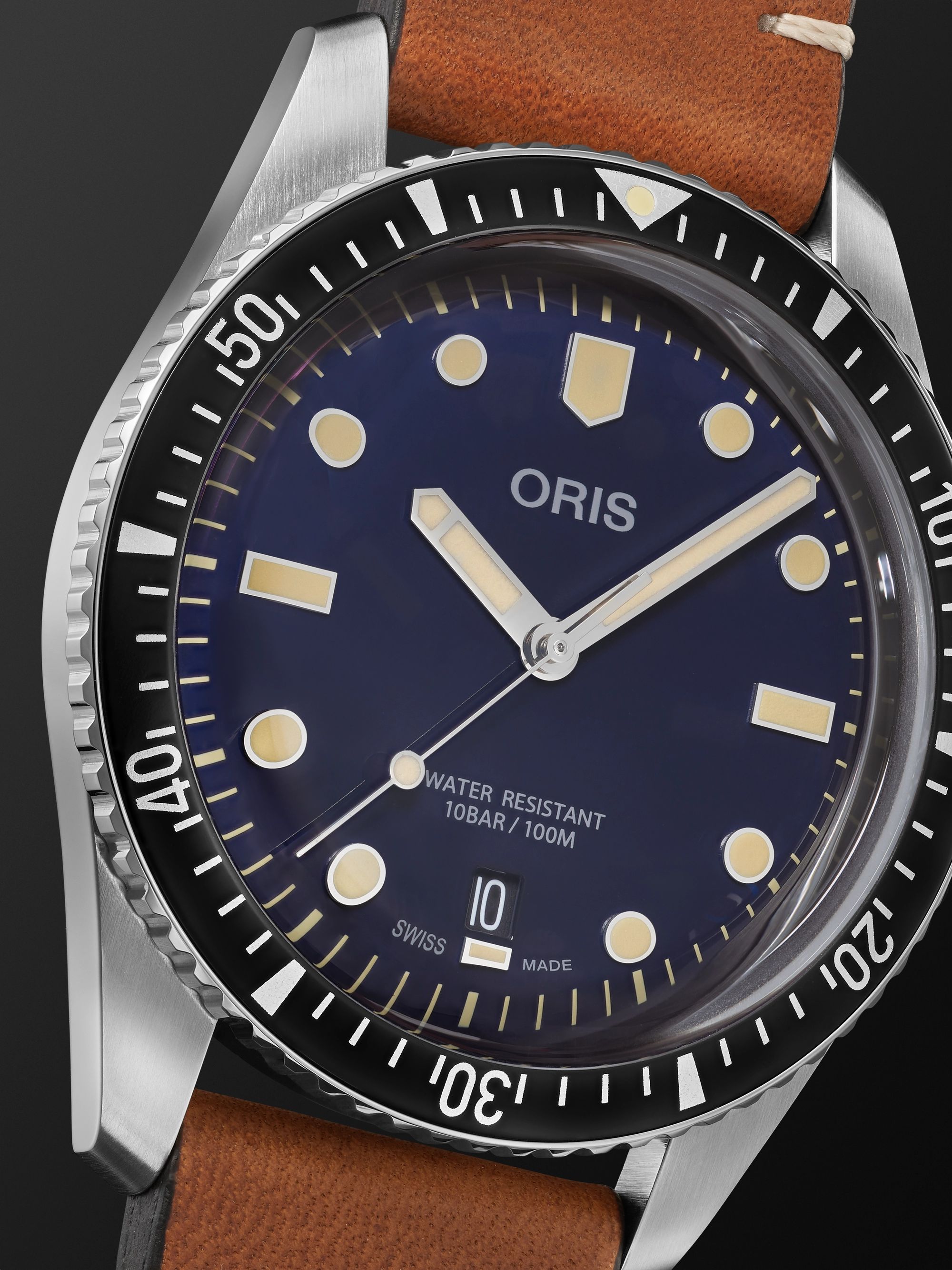 ORIS Divers Sixty-Five Date Automatic 40mm Stainless Steel and Leather Watch, Ref. No. 01 733 7707 4055-07 5 20 45