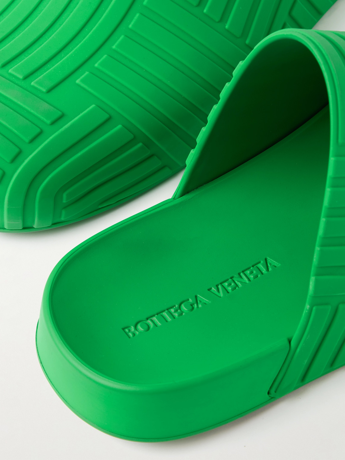 Shop Bottega Veneta Embossed Rubber Clogs In Green