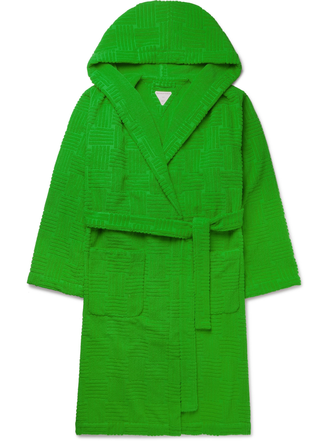 Bottega Veneta Intrecciato Cotton-terry Hooded Dressing Gown In Green