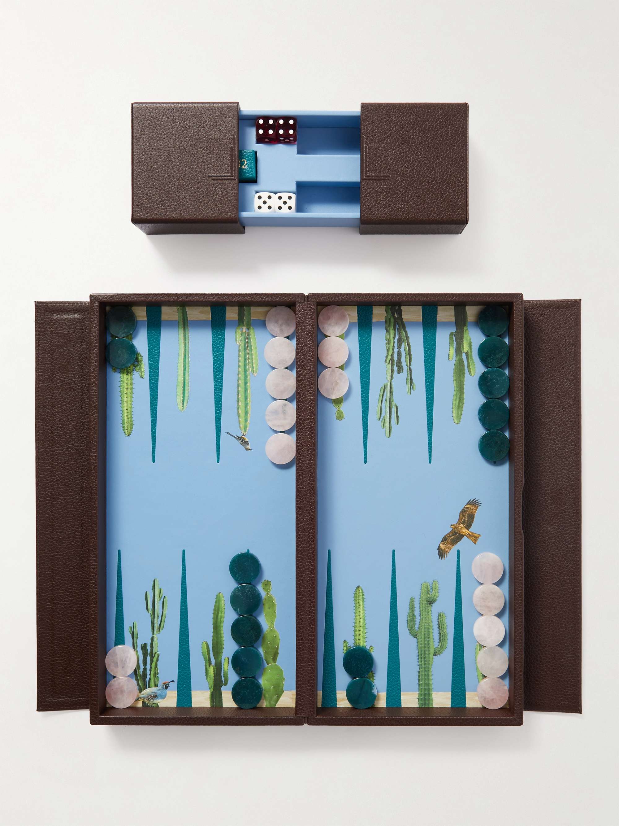 Desert Travel Pebble-Grain Leather Backgammon Set
