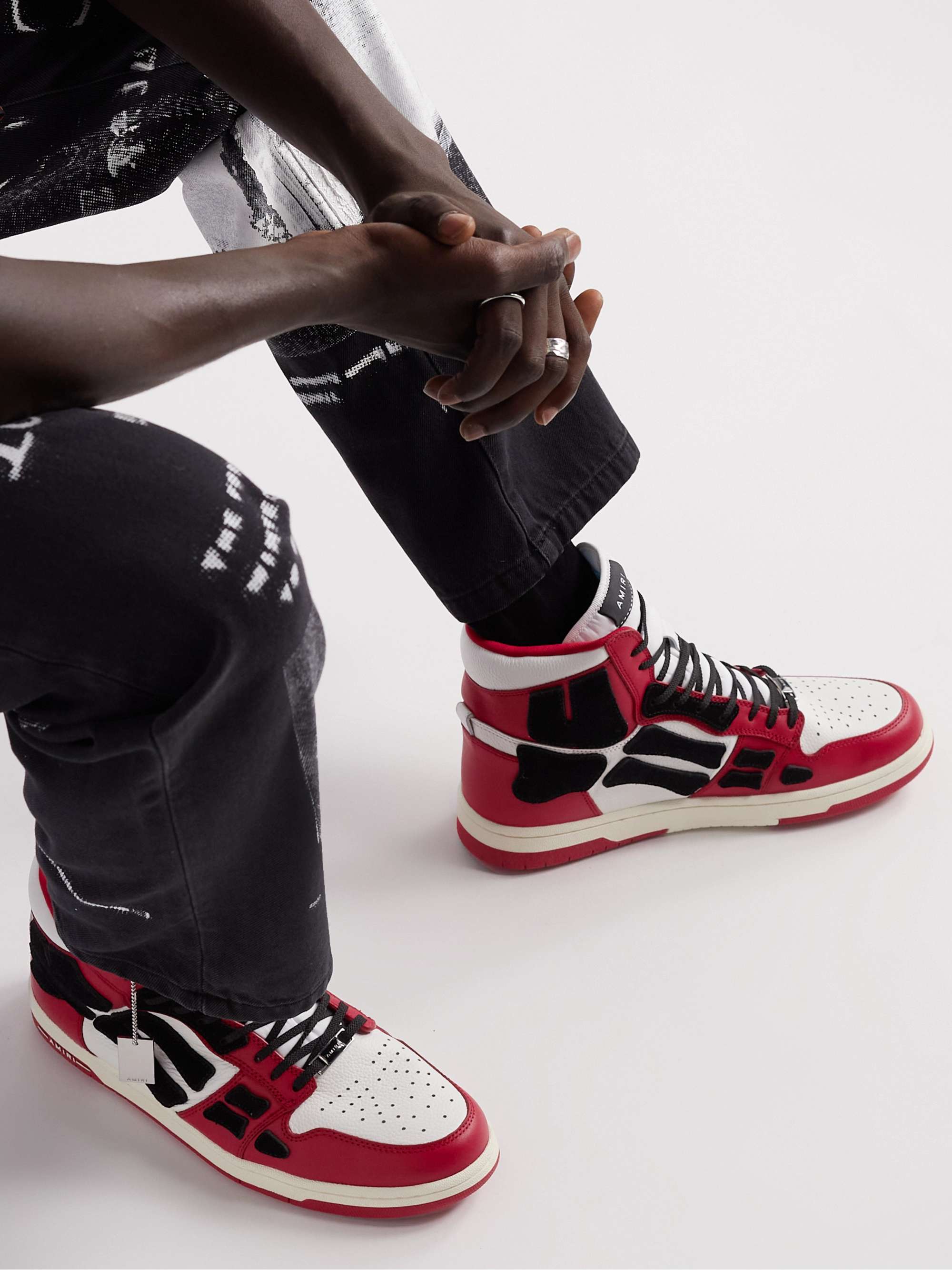 AMIRI Skel-Top Colour-Block Leather and Nubuck High-Top Sneakers
