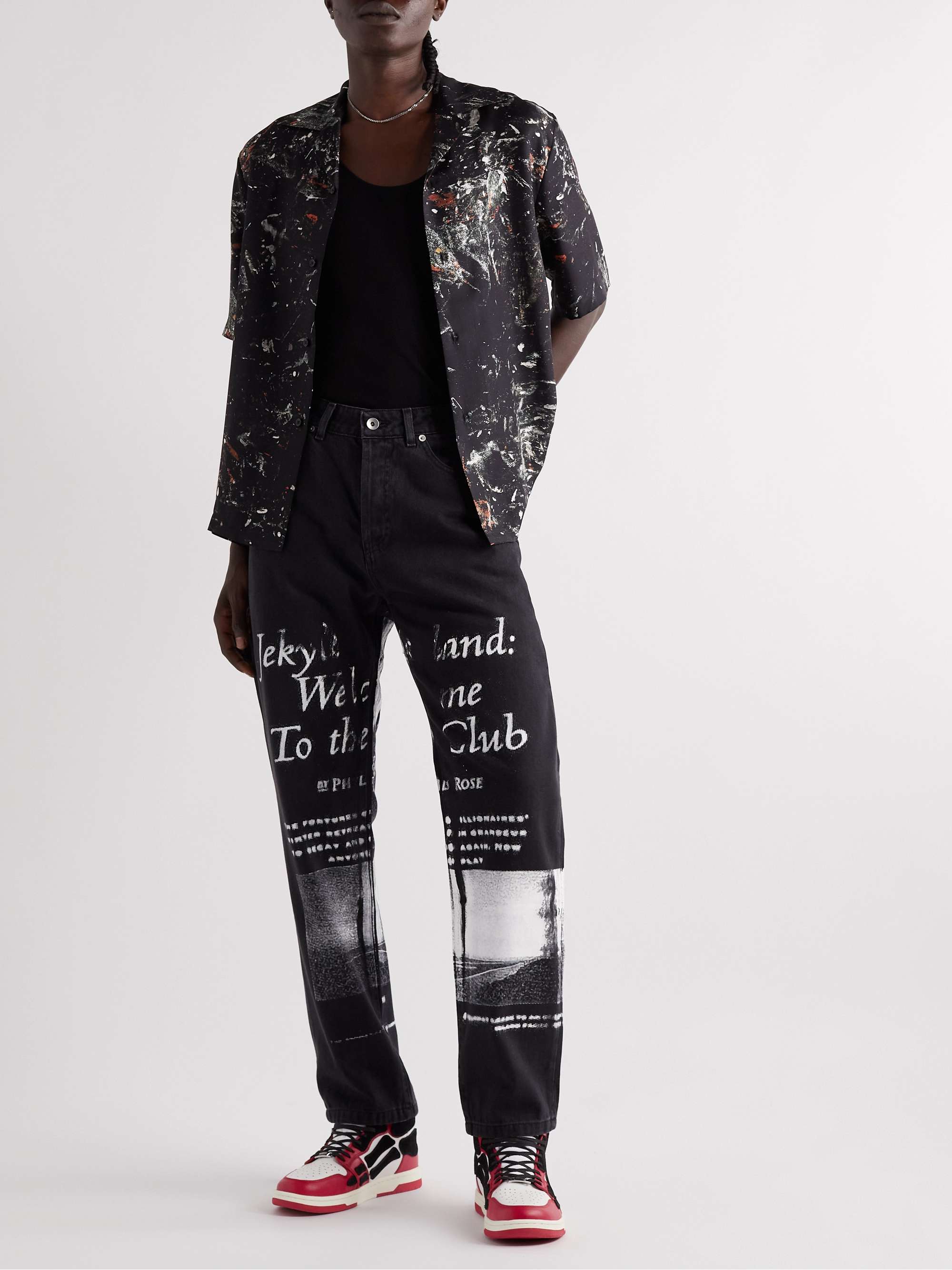 AMIRI Skel-Top Colour-Block Leather and Nubuck High-Top Sneakers