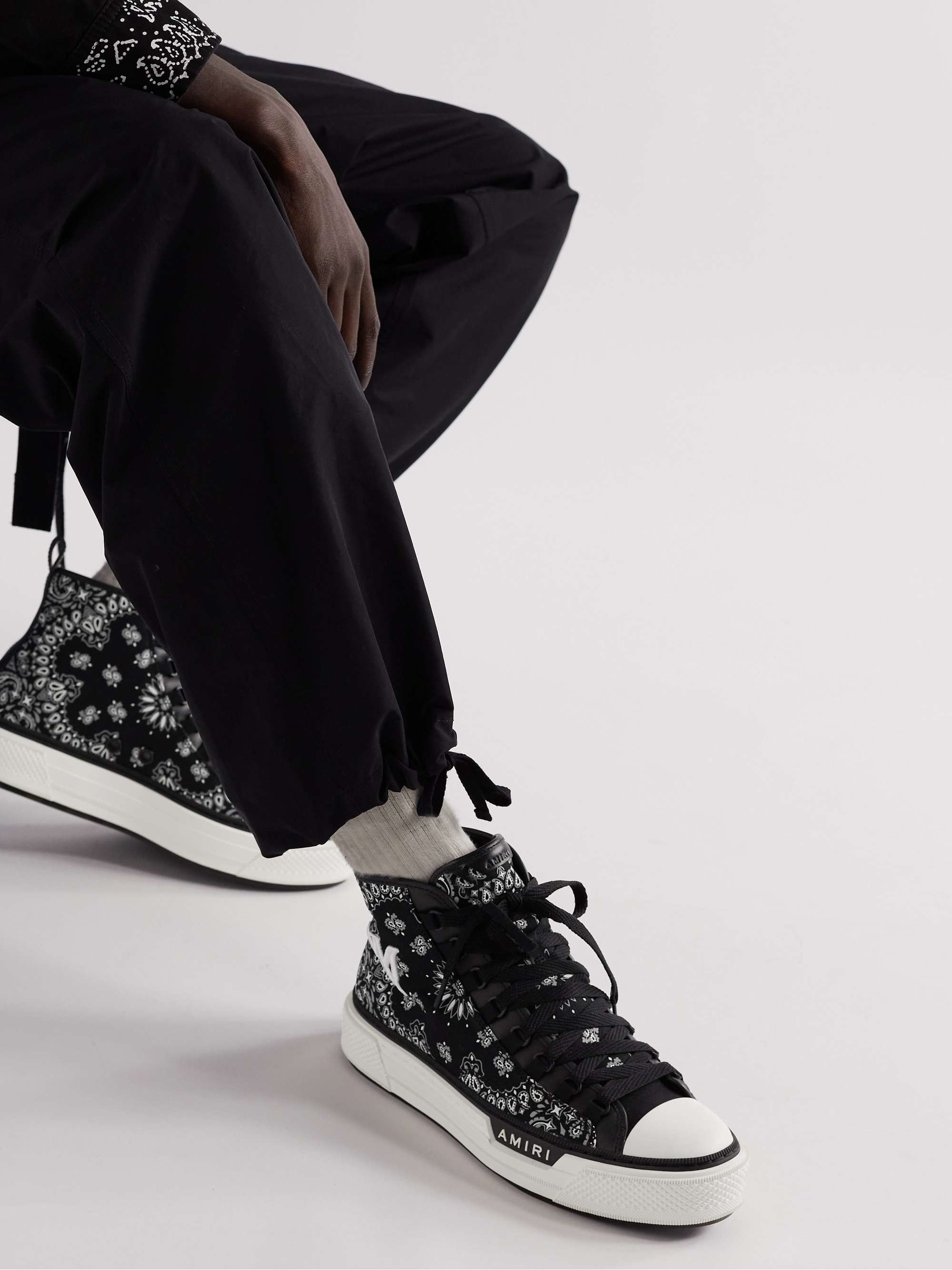 AMIRI Leather-Trimmed Paisley-Print Canvas High-Top Sneakers