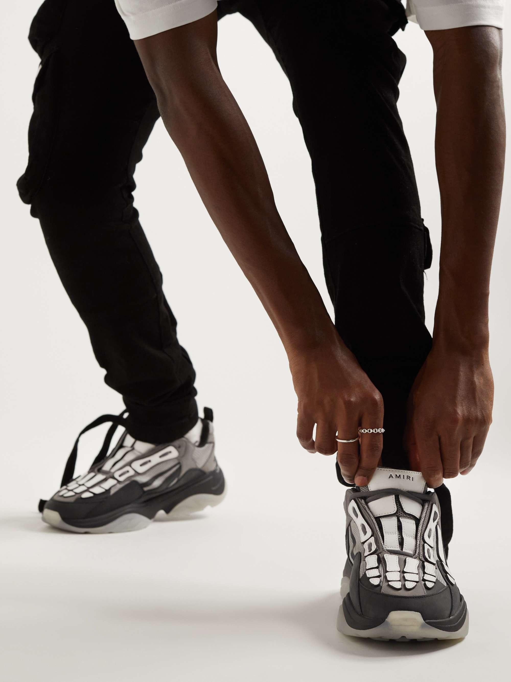 AMIRI Bone Runner Leather-Trimmed Mesh Sneakers