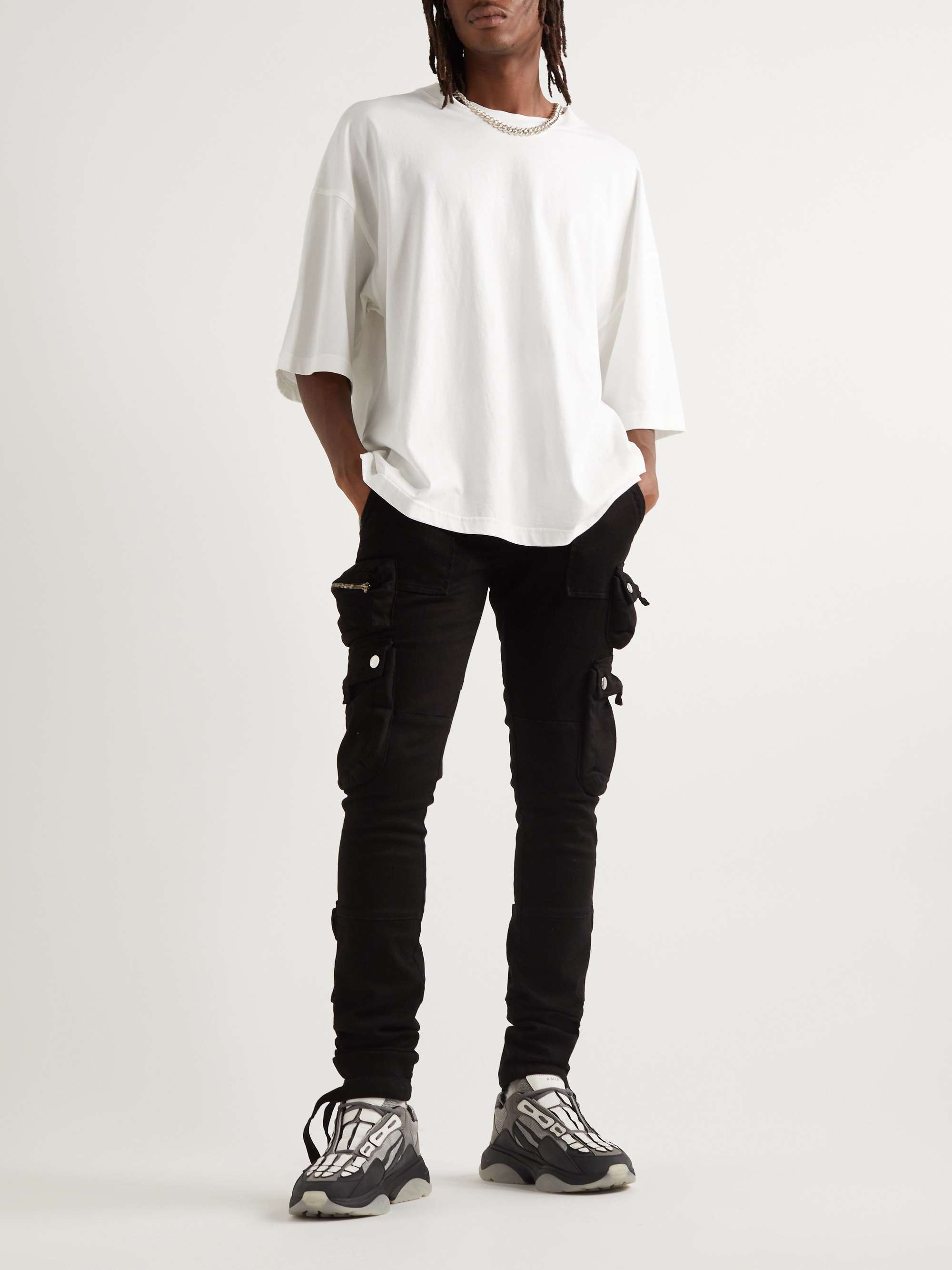 AMIRI Bone Runner Leather-Trimmed Mesh Sneakers