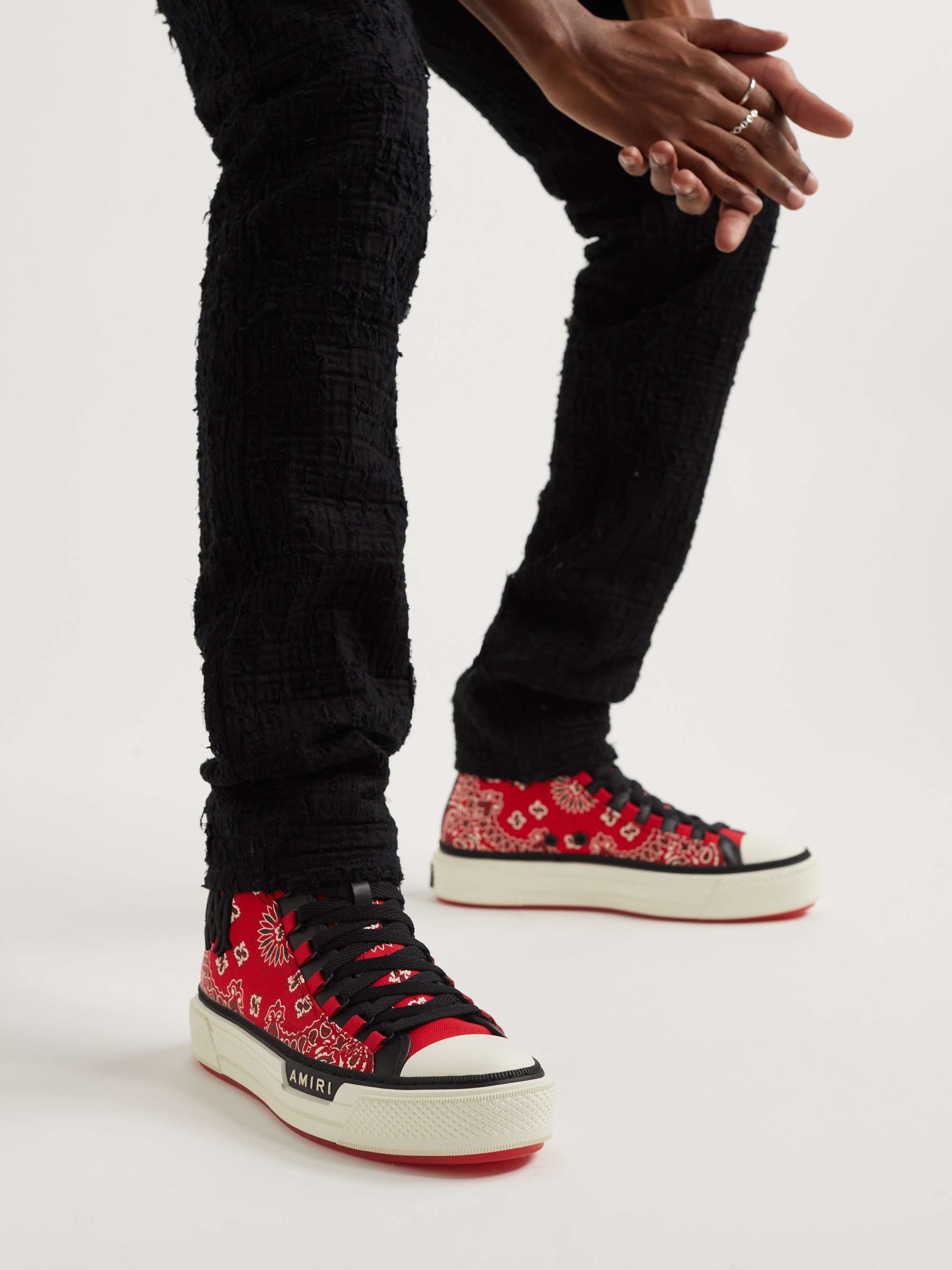 AMIRI Leather-Trimmed Paisley-Print Canvas High-Top Sneakers