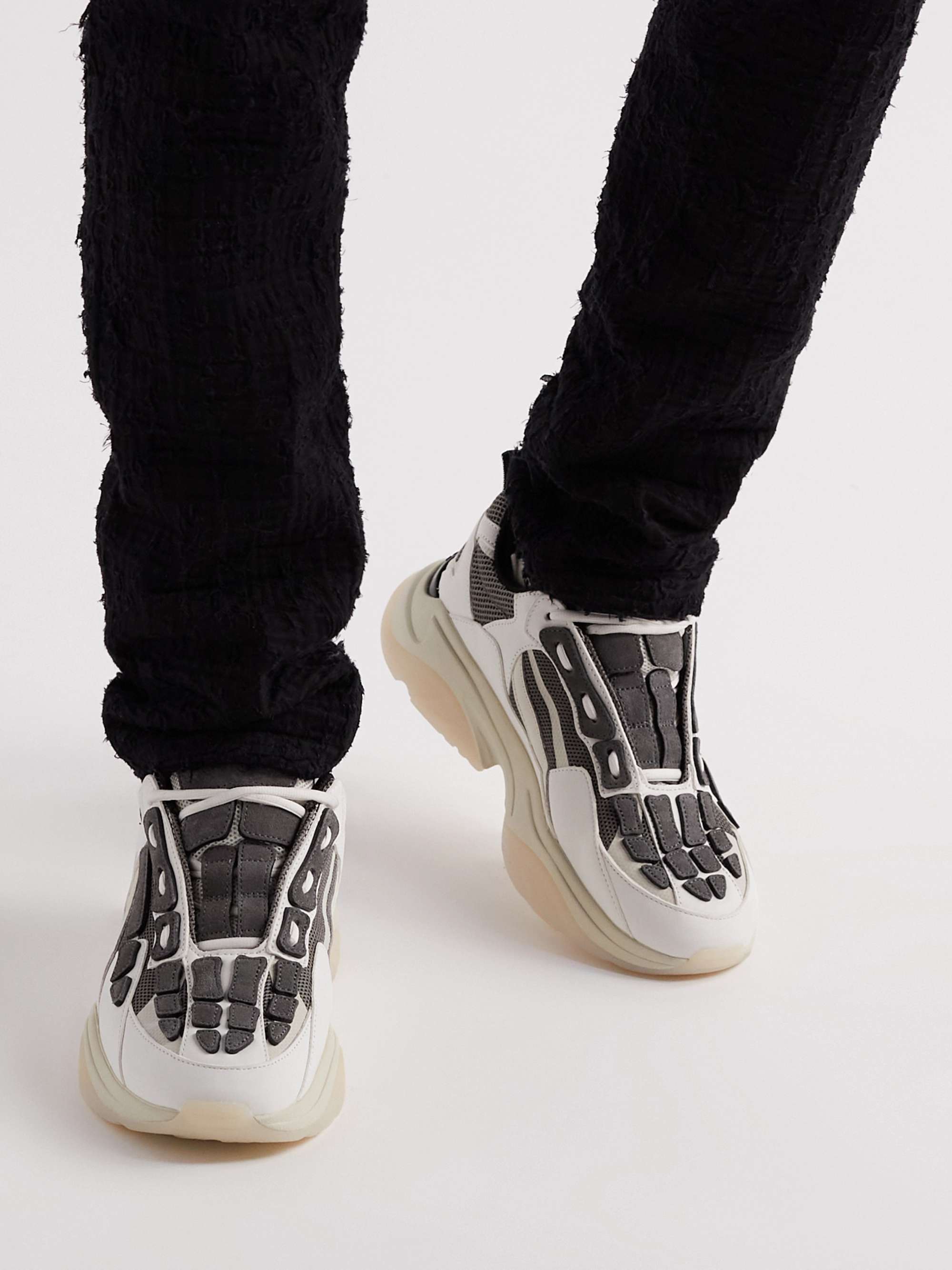 AMIRI Bone Runner Leather-Trimmed Mesh Sneakers