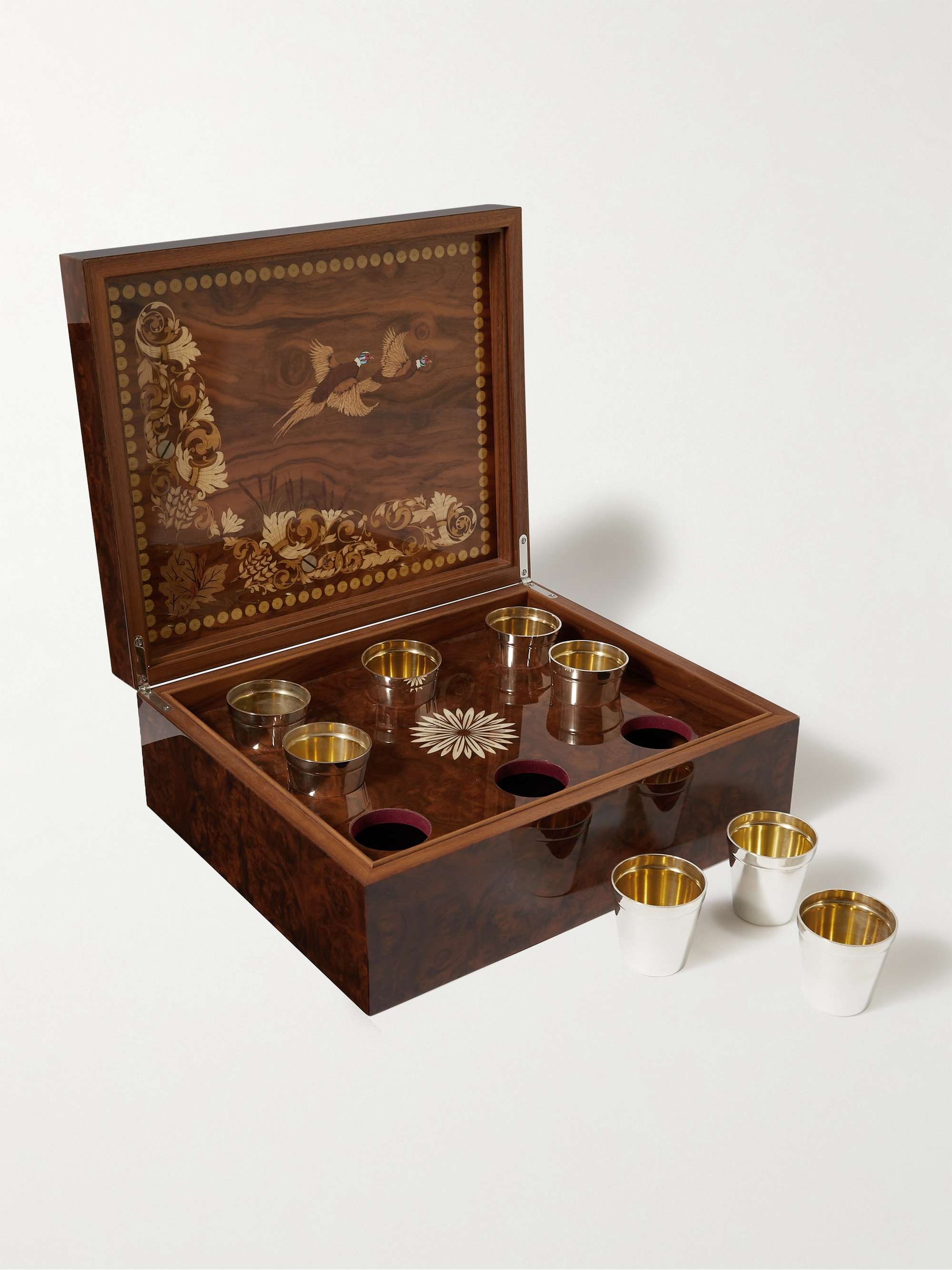 PURDEY Marquetry Wood and Silver Shot Box
