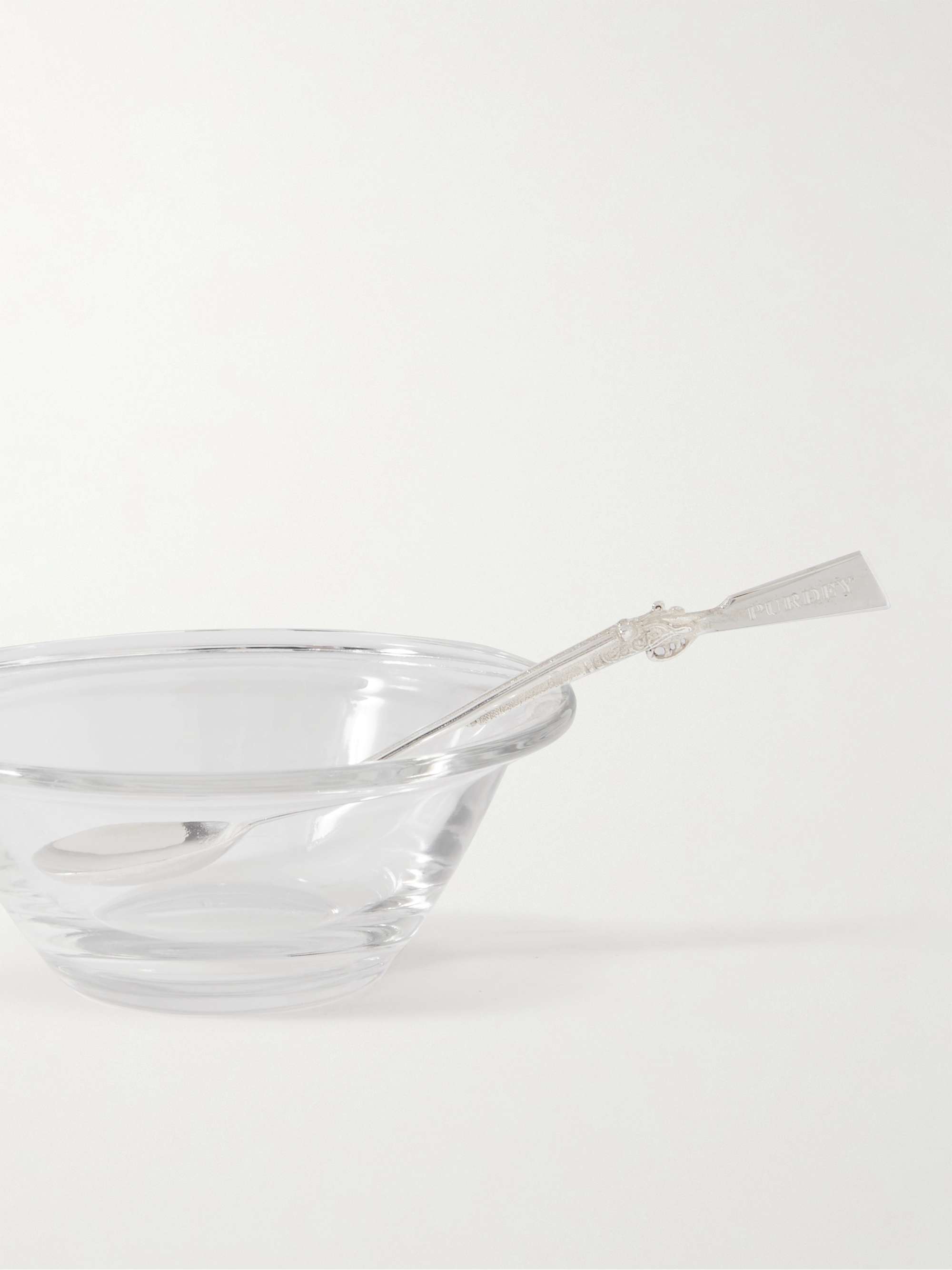 PURDEY Glass, Silver and Enamel Caviar Dish Spoon Set