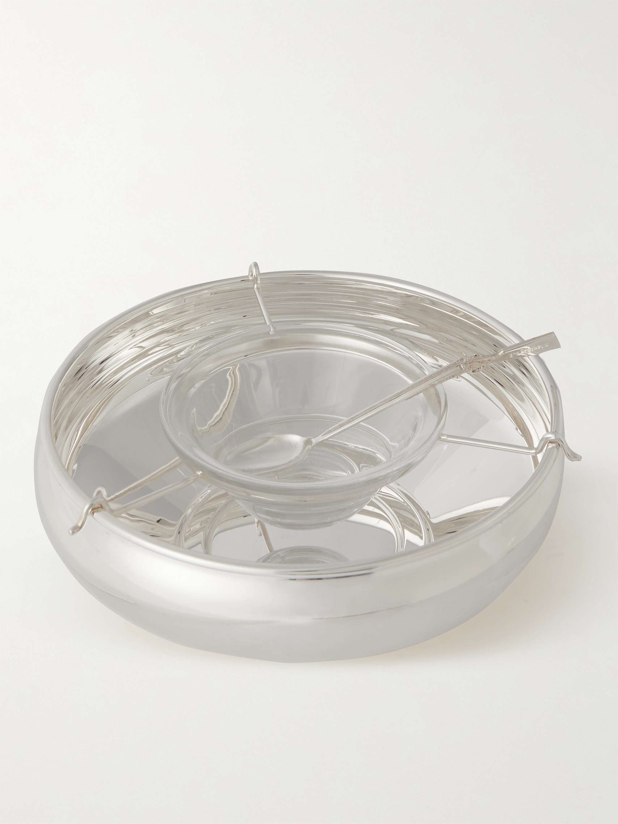 PURDEY Glass, Silver and Enamel Caviar Dish Spoon Set