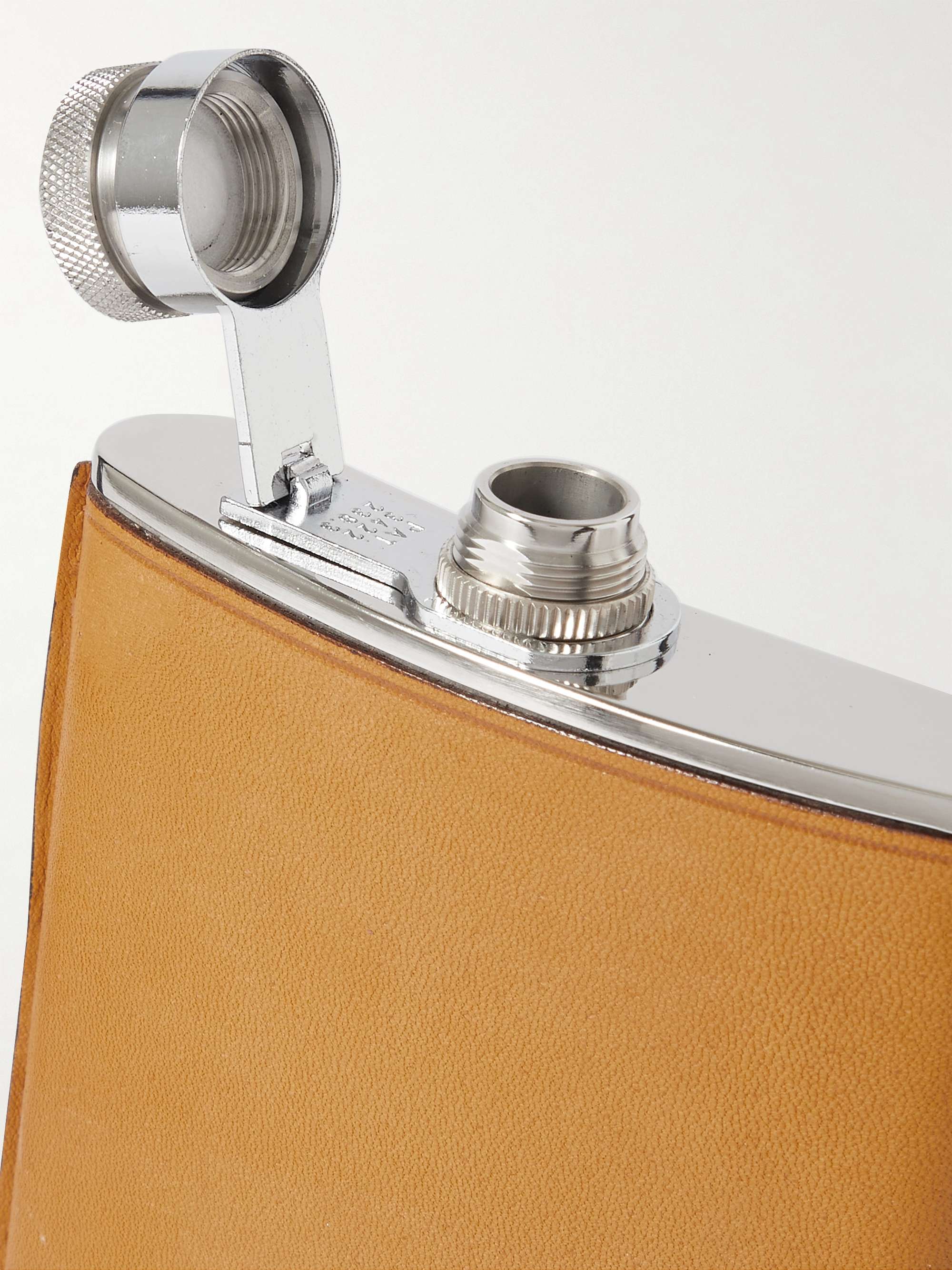 PURDEY 8oz Logo-Debossed Leather and Stainless Steel Flask