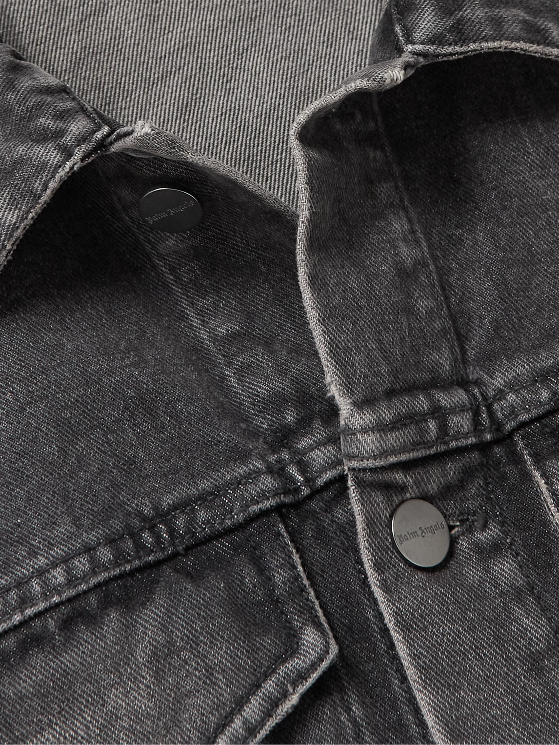 Shop Palm Angels Logo-print Denim Jacket In Gray