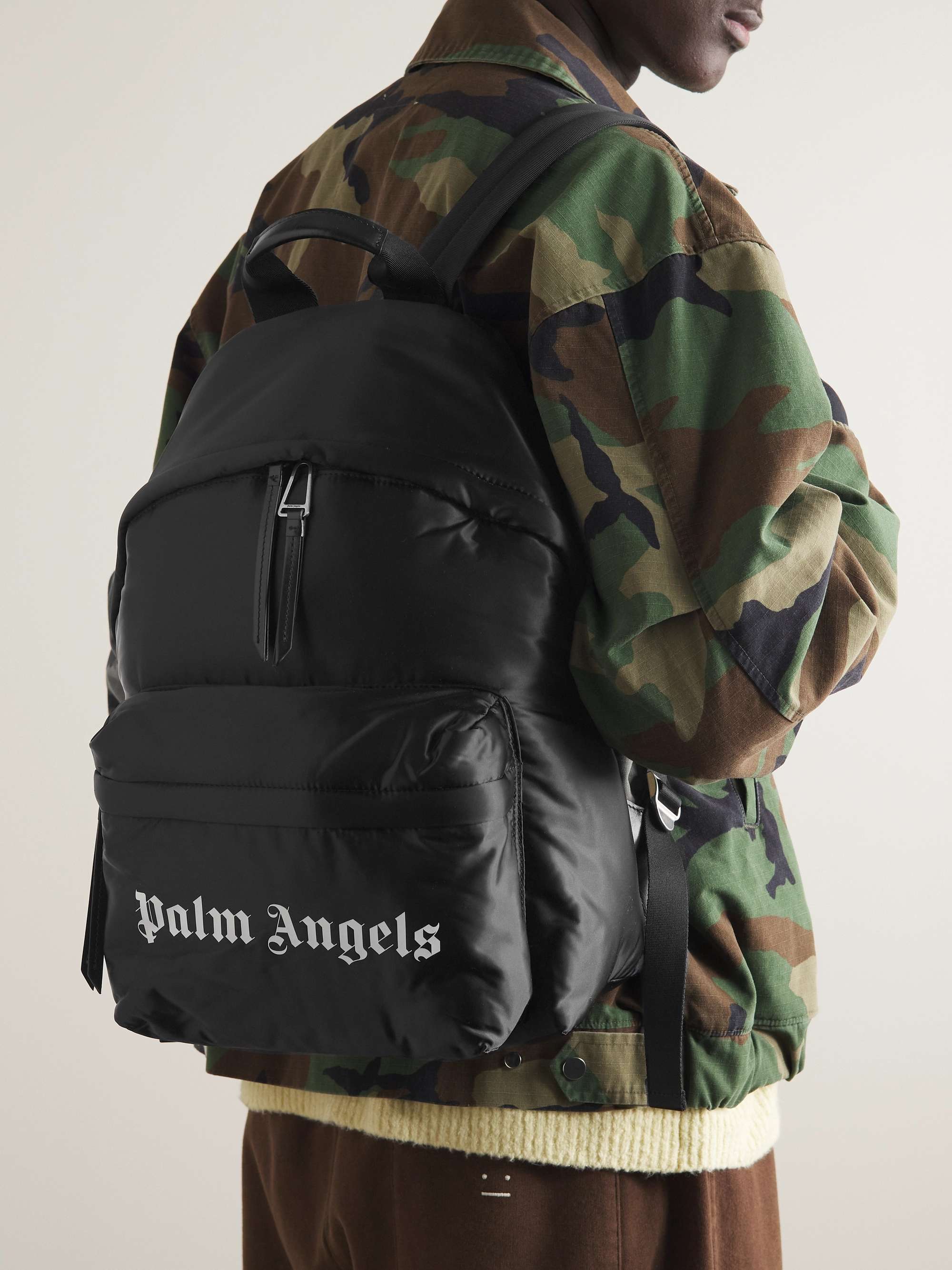 Logo-Print Leather-Trimmed Shell Backpack