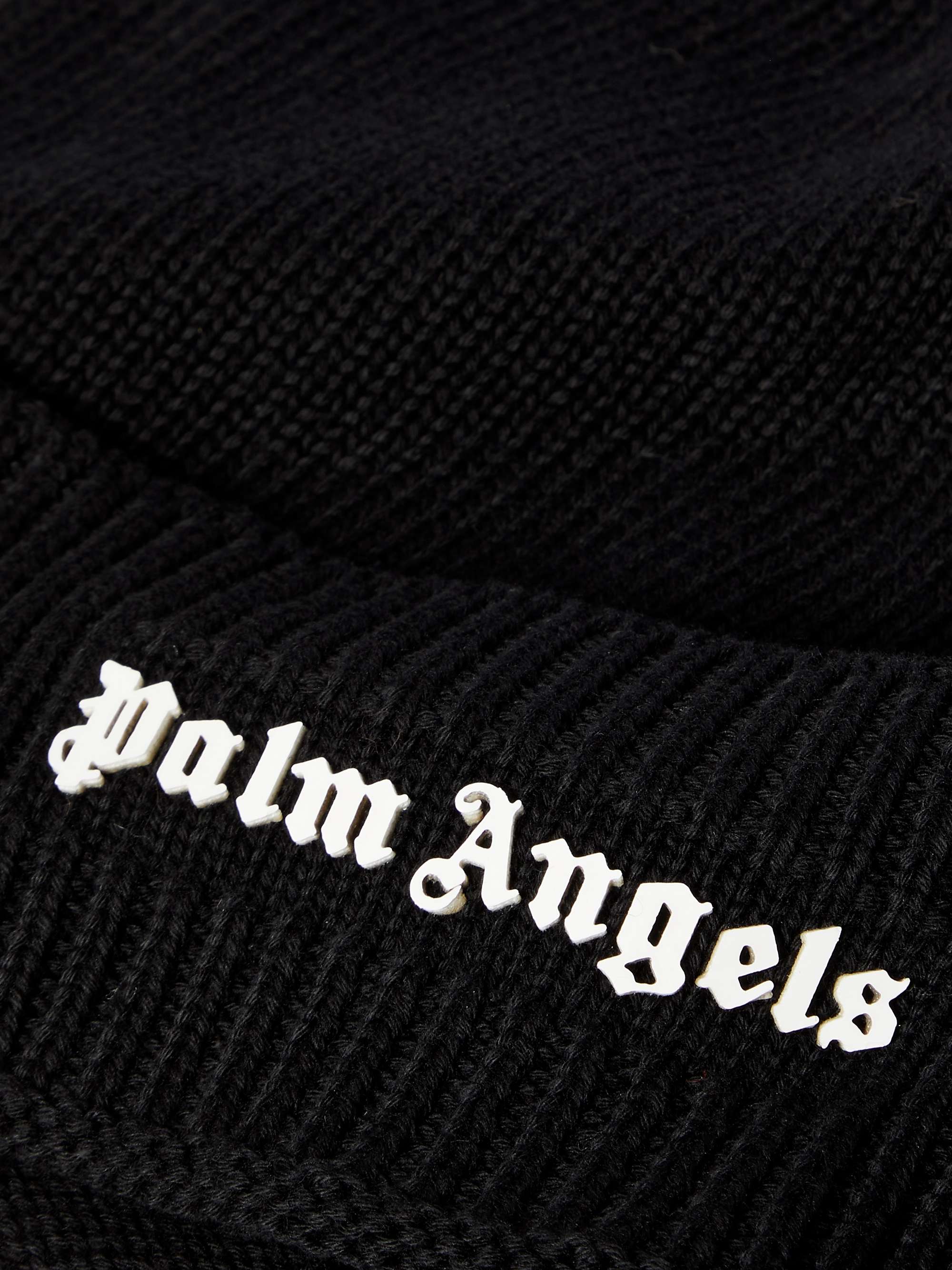 PALM ANGELS Logo-Flocked Ribbed Cotton Beanie for Men | MR PORTER