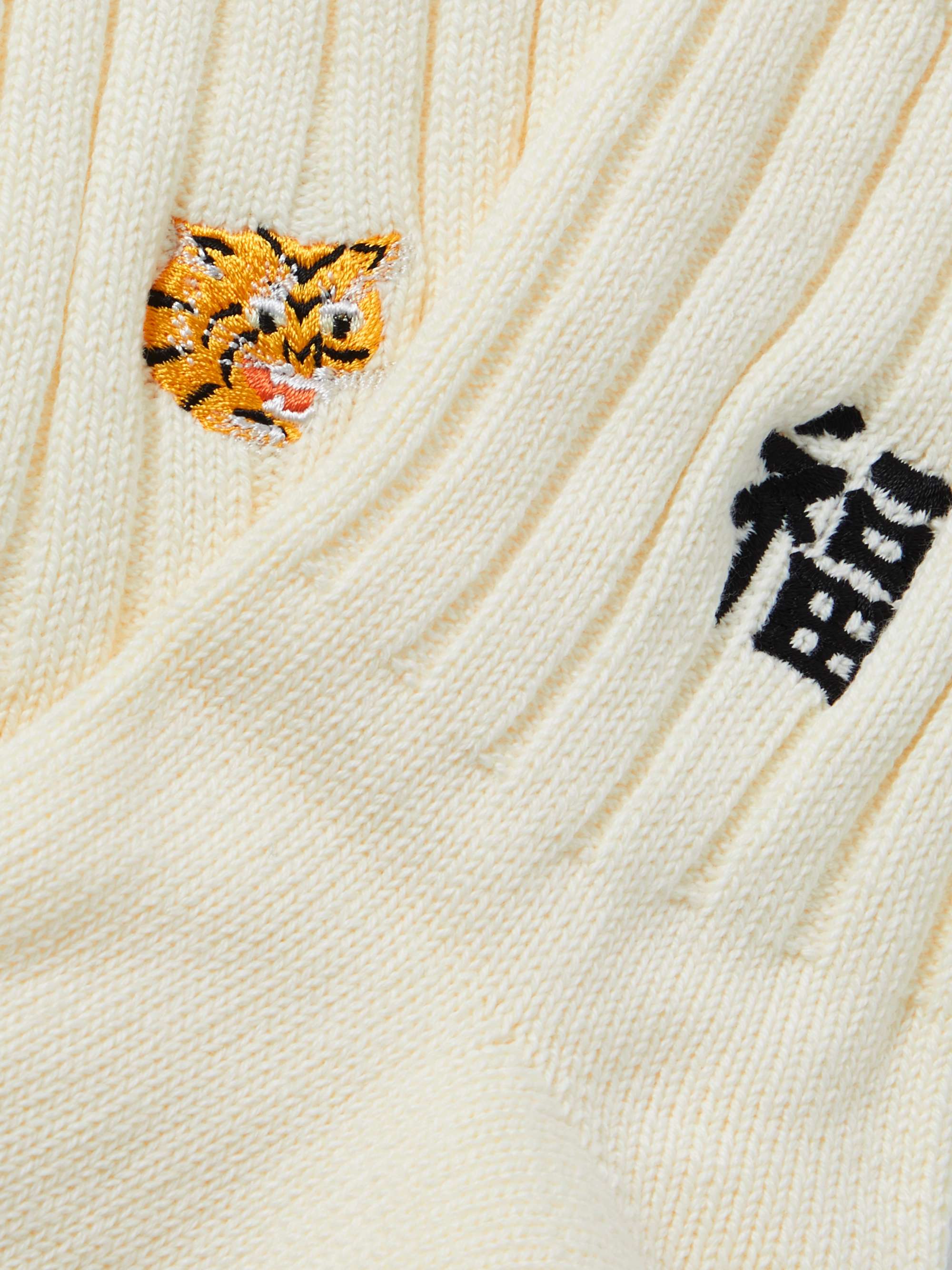 ROSTERSOX Tiger Embroidered Ribbed Cotton-Blend Socks