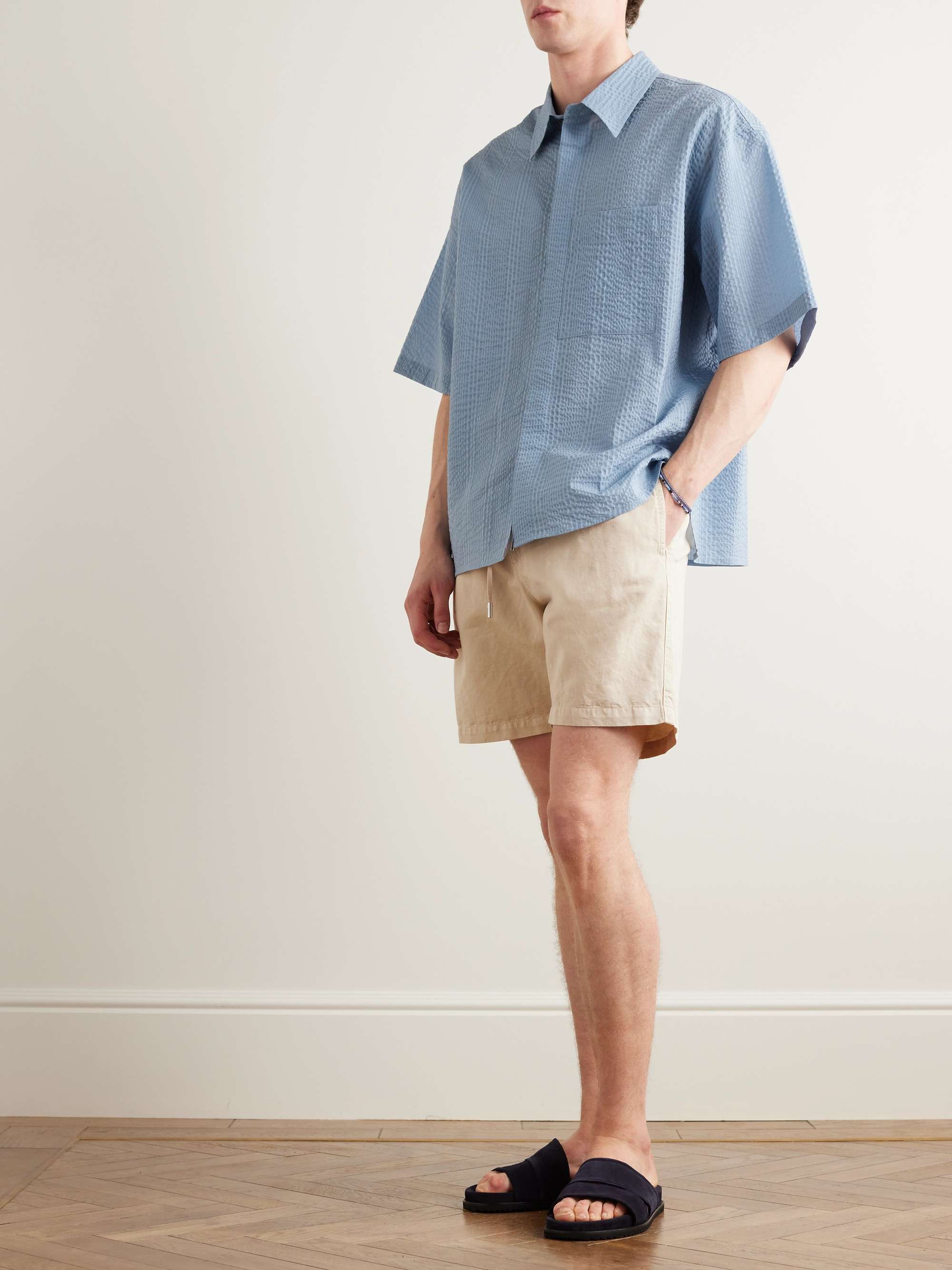 MR P. Straight-Leg Cotton and Linen-Blend Drawstring Shorts
