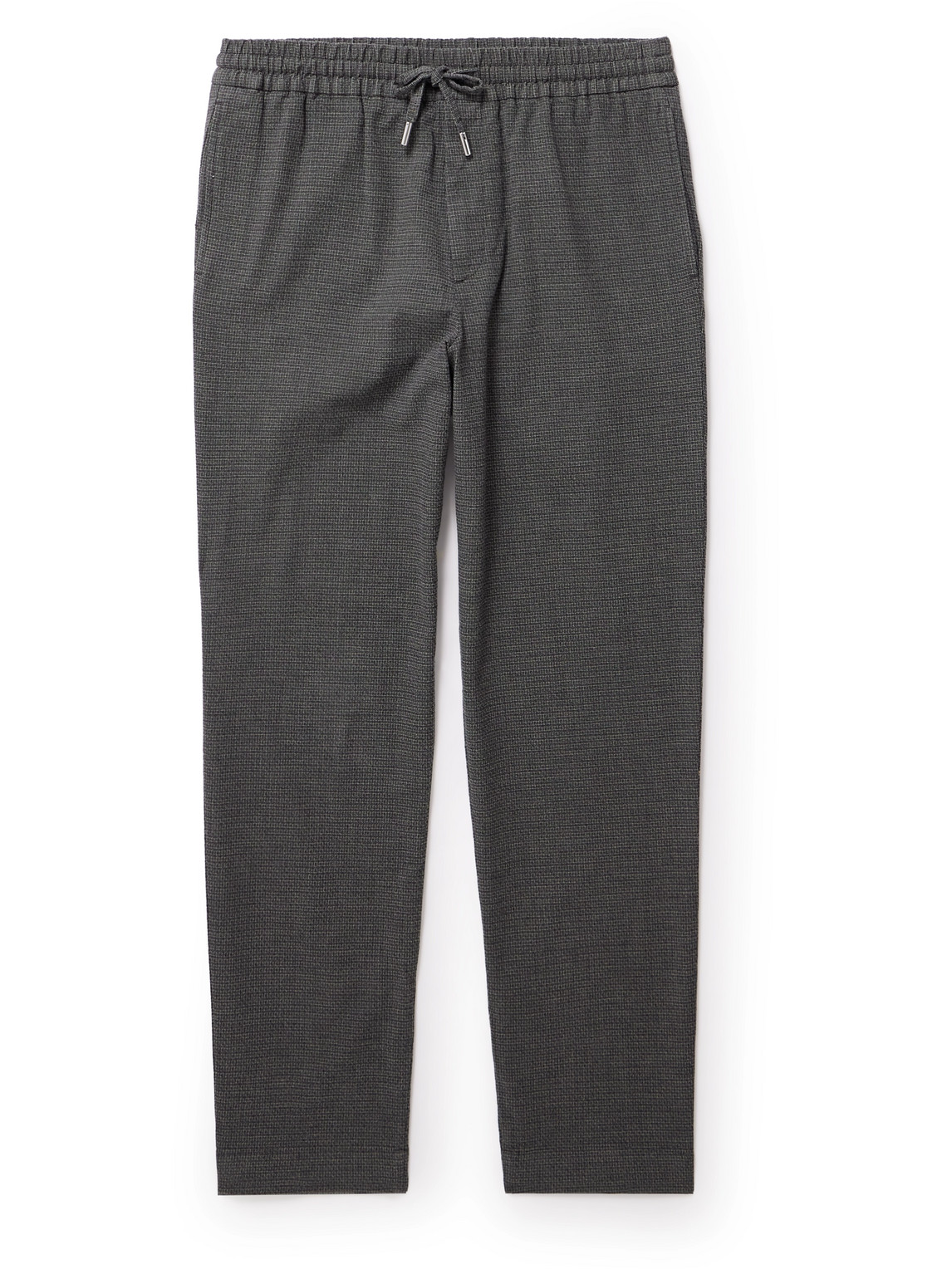 Straight-Leg Checked Cotton-Blend Hopsack Drawstring Trousers