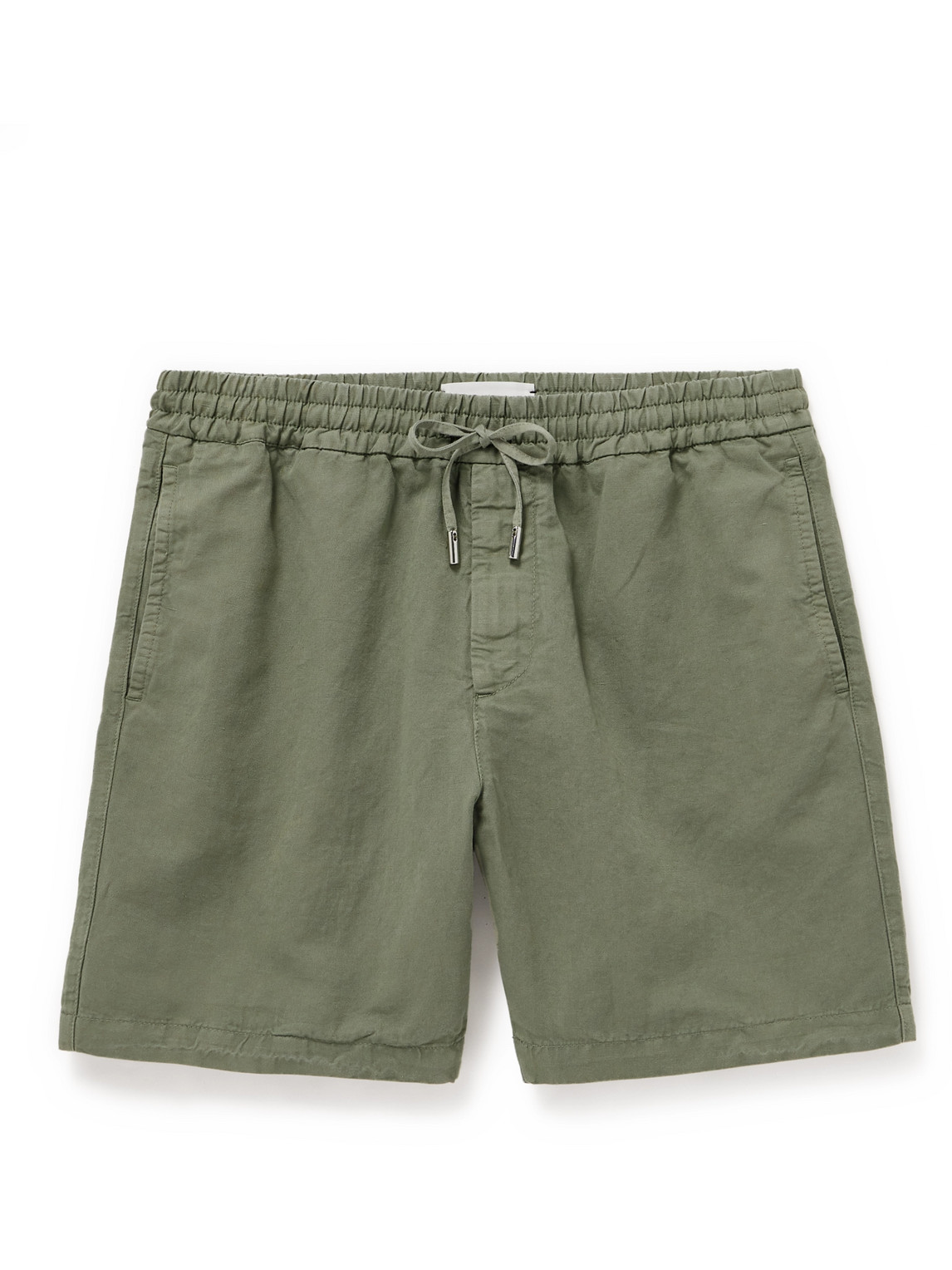 Mr P Straight-leg Cotton And Linen-blend Drawstring Shorts In Green
